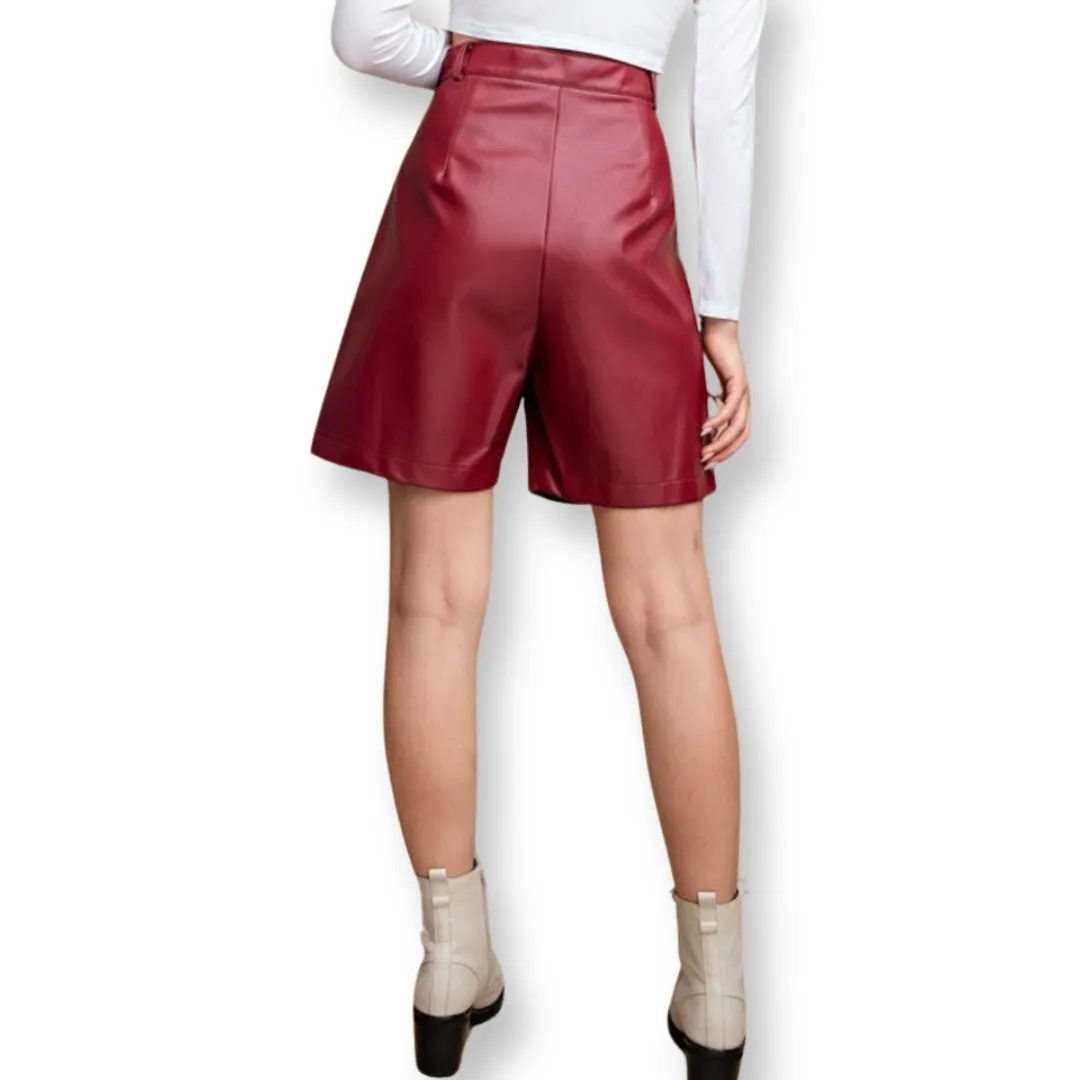 Leather me up burgundy shorts