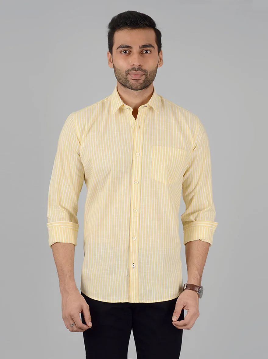 Light Yellow Striped Slim Fit Casual Shirt | Greenfibre