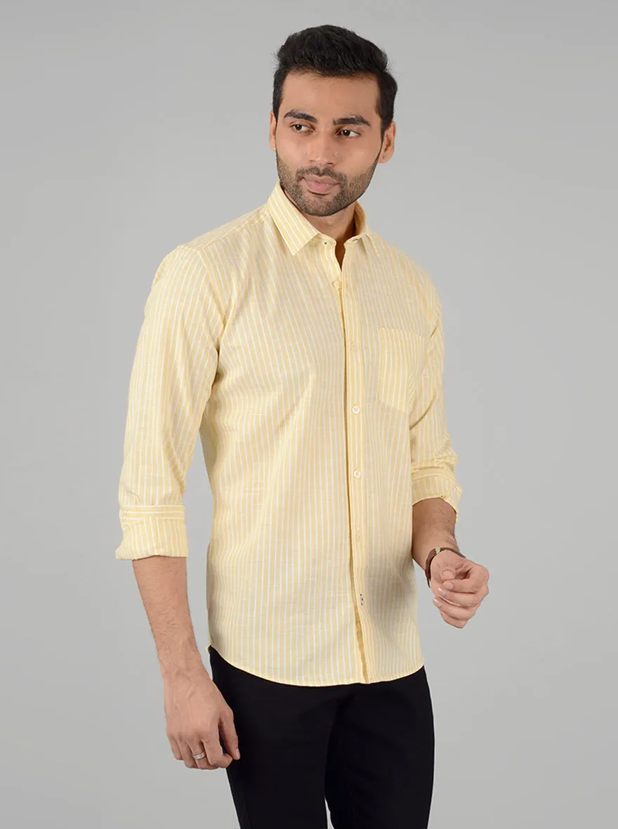 Light Yellow Striped Slim Fit Casual Shirt | Greenfibre