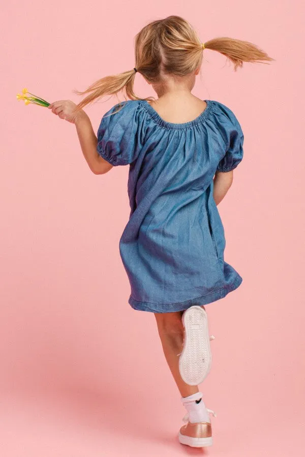 Little Girl Washed Denim Shift Dress