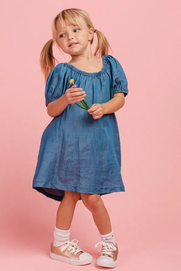 Little Girl Washed Denim Shift Dress