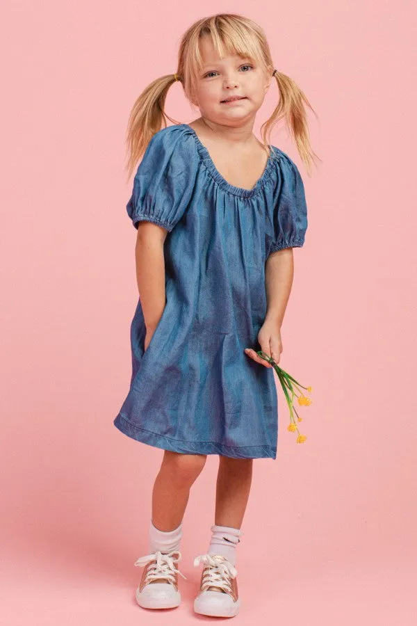 Little Girl Washed Denim Shift Dress