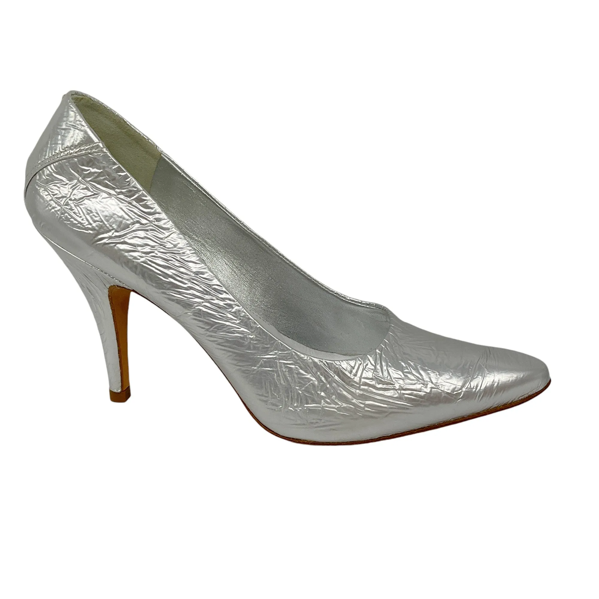 Maison Margiela Silver Metallic Crinkled Leather Pumps