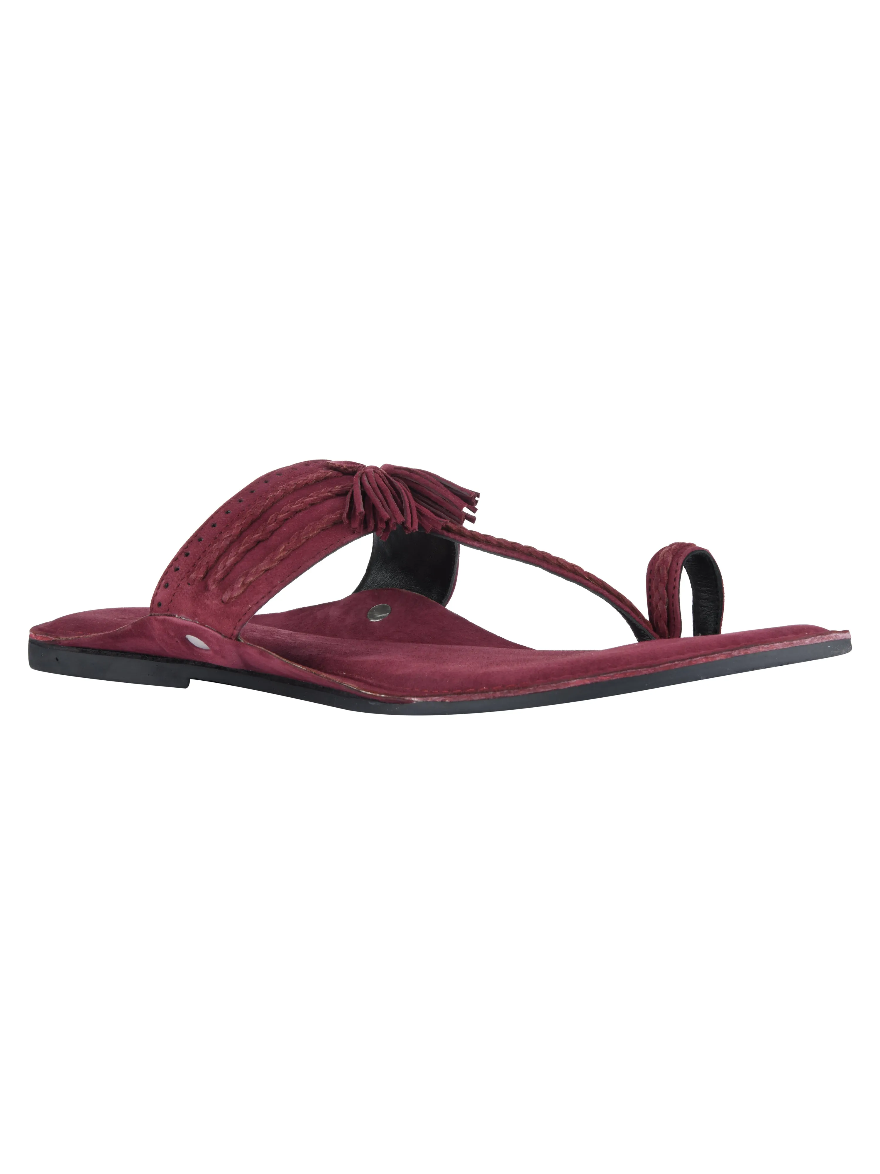 Maroon Braided Kolhapuri For Women