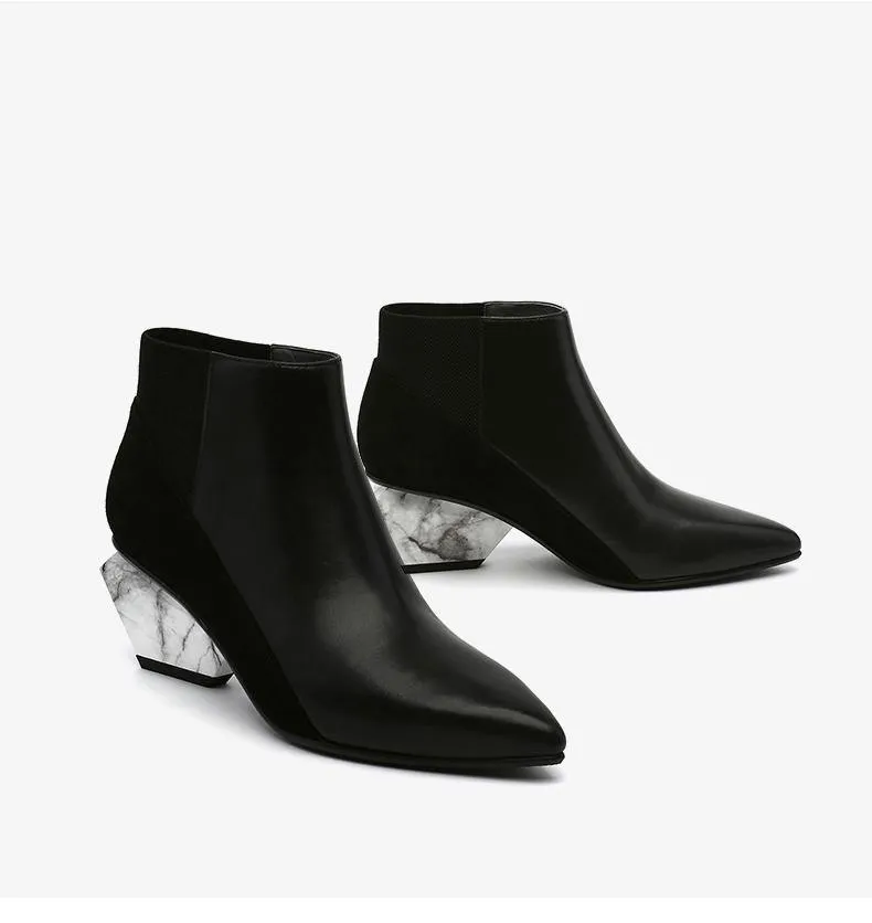 Mid Heel Pointed Toe Color Block Ankle Boots