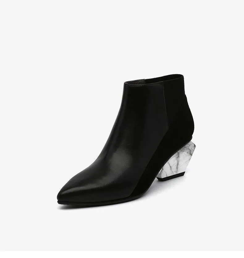 Mid Heel Pointed Toe Color Block Ankle Boots