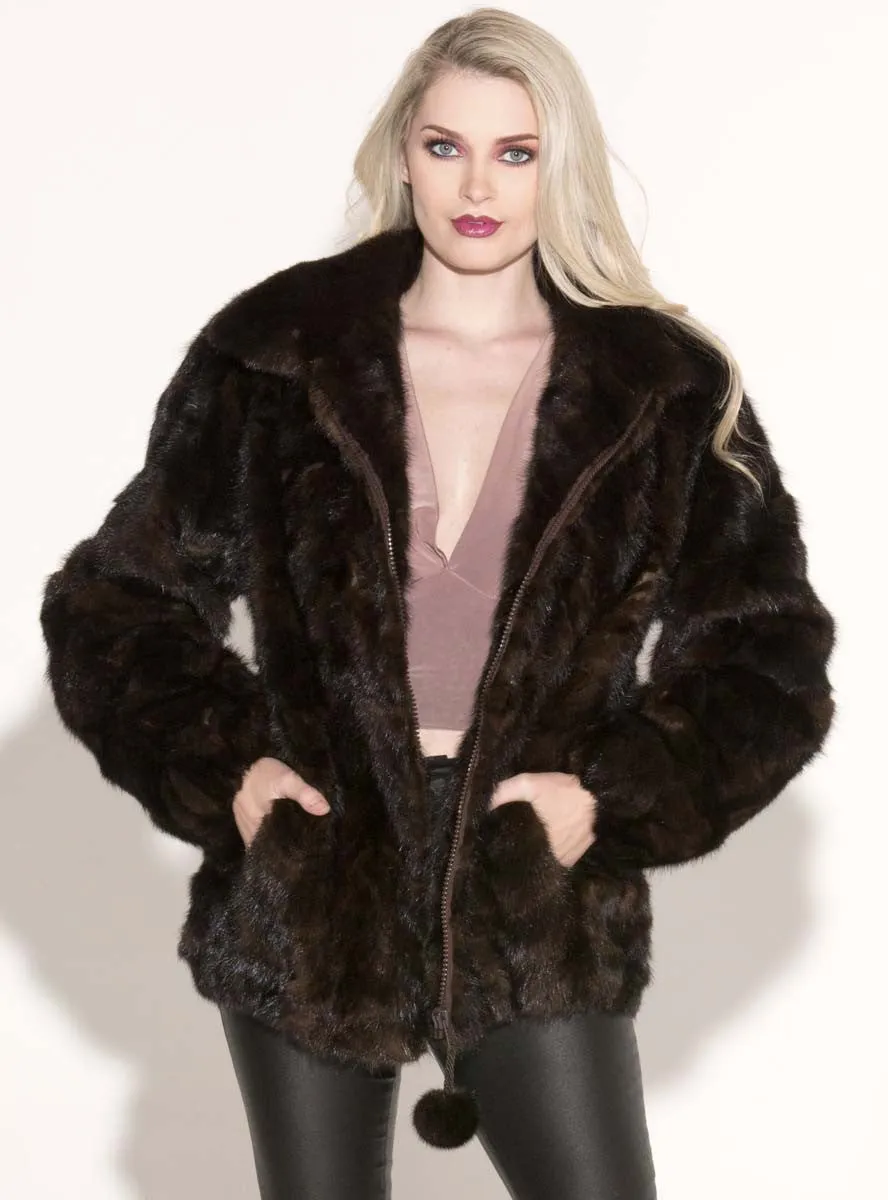 Mink Fur Bomber Jacket with Zip Front