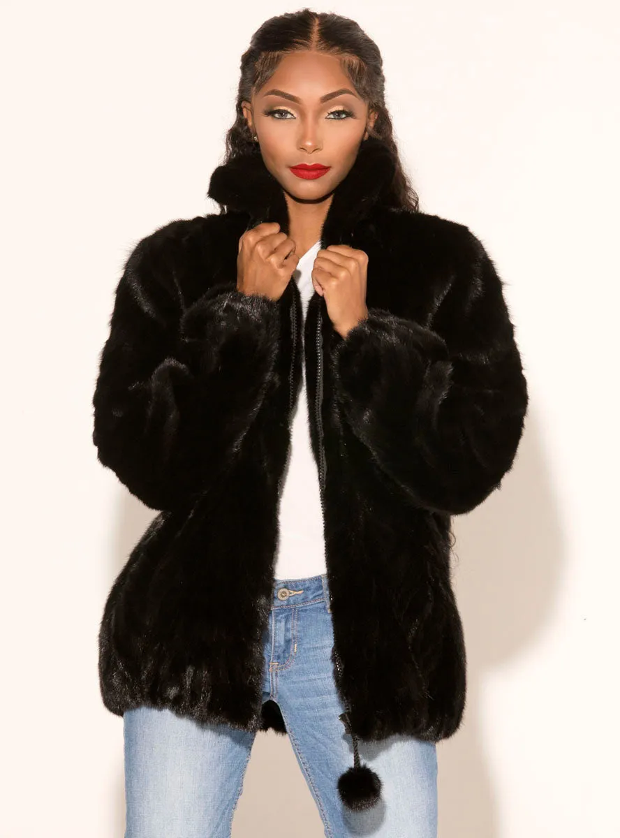 Mink Fur Bomber Jacket with Zip Front