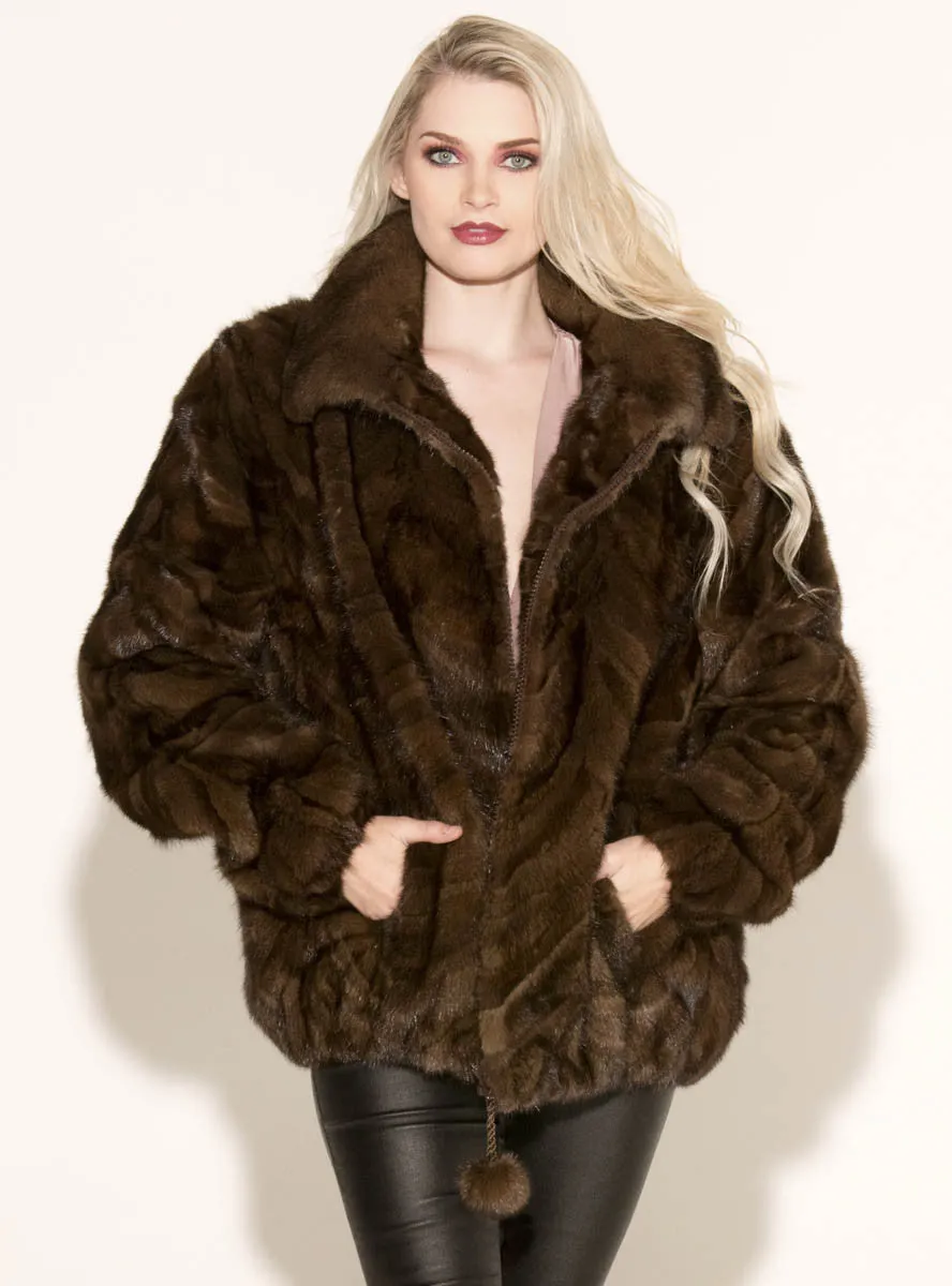 Mink Fur Bomber Jacket with Zip Front