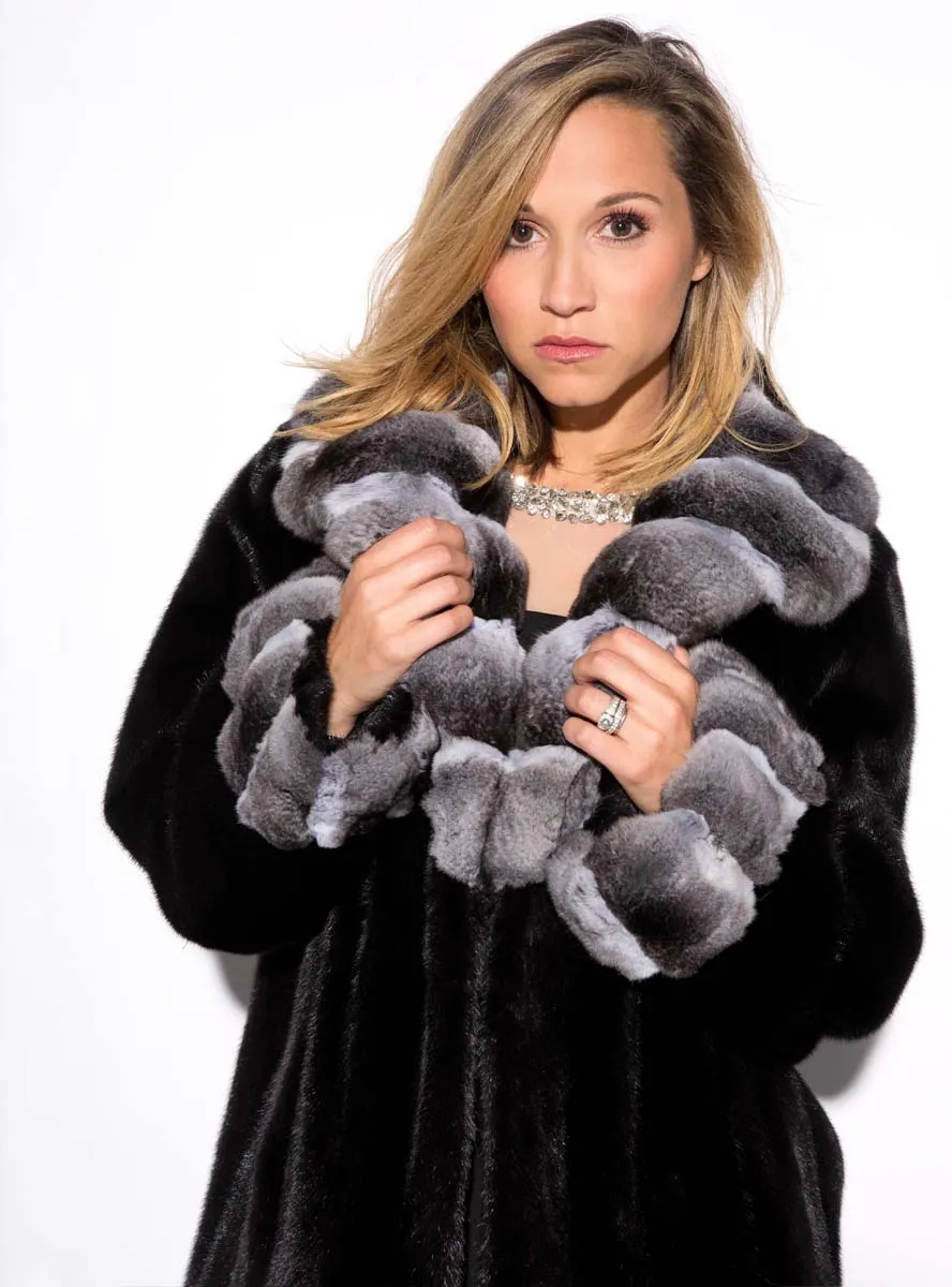 Mink Fur Jacket with Chinchilla Fur Collar and Cuffs