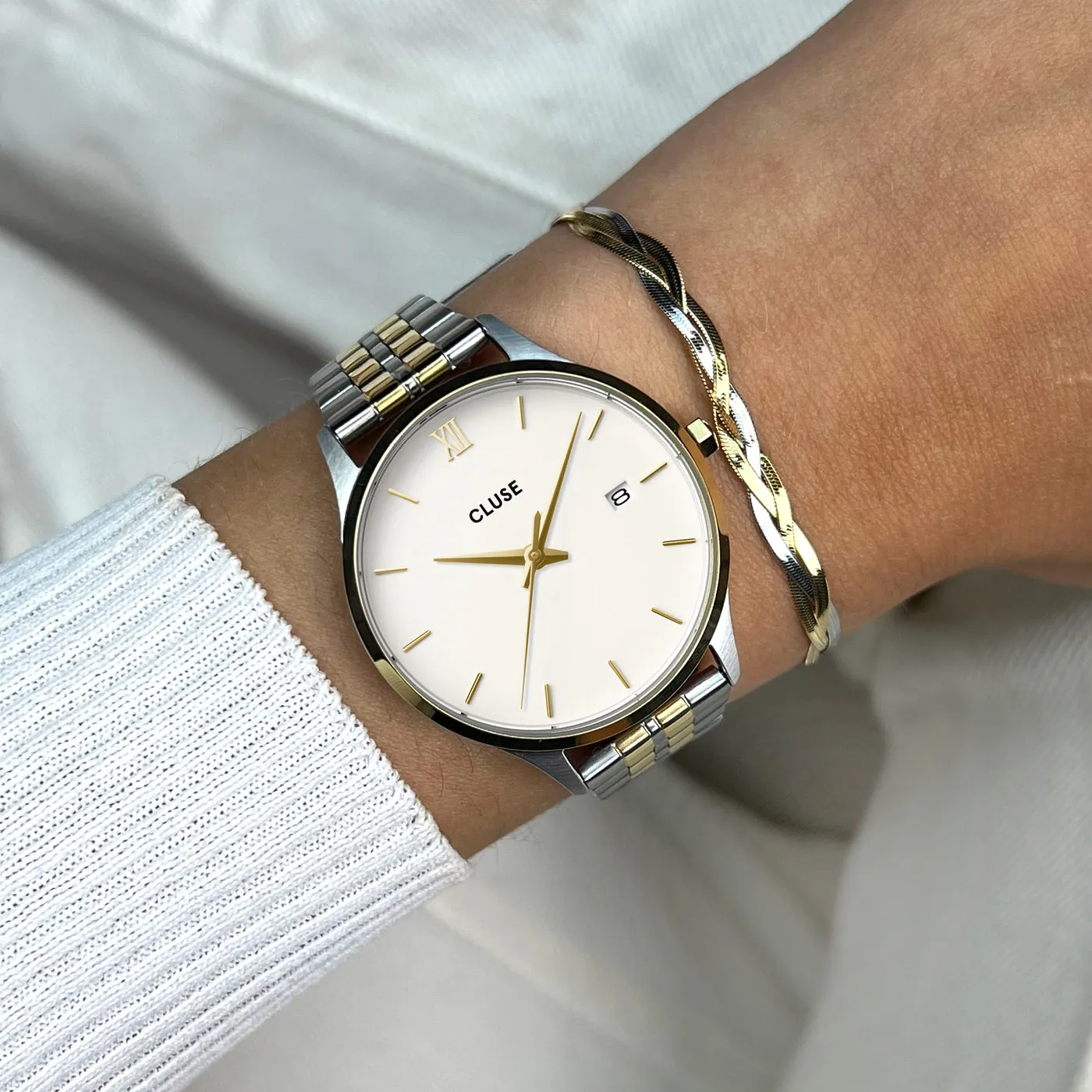 Minuit Date Watch Steel, Coconut Milk, Bicolor