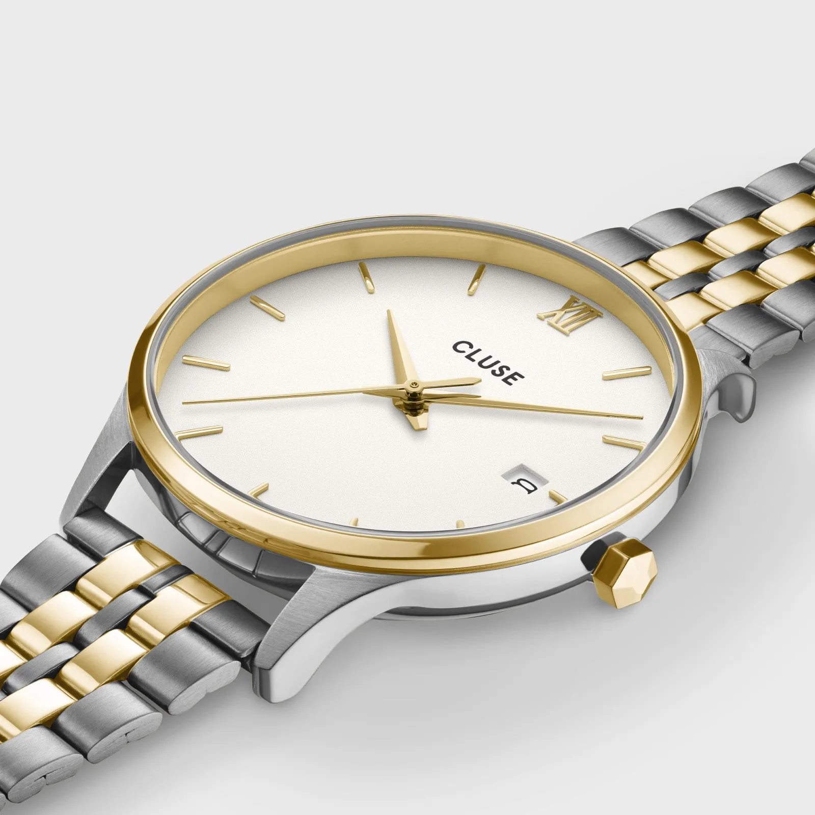 Minuit Date Watch Steel, Coconut Milk, Bicolor