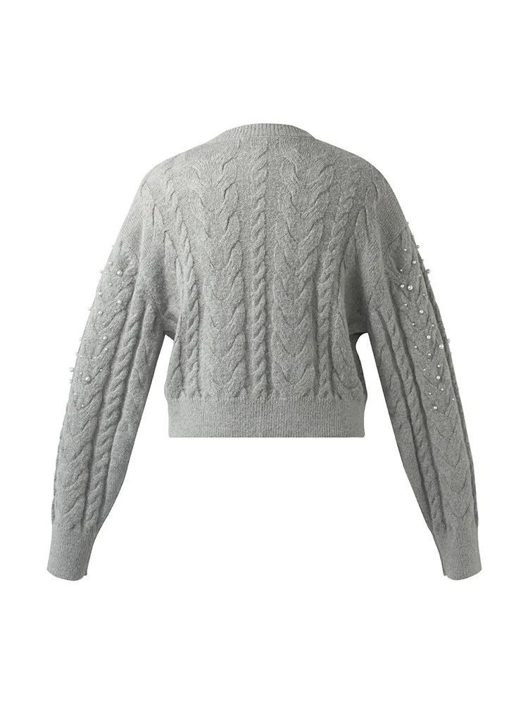 Mohair Blend Pearl Women Cardigan