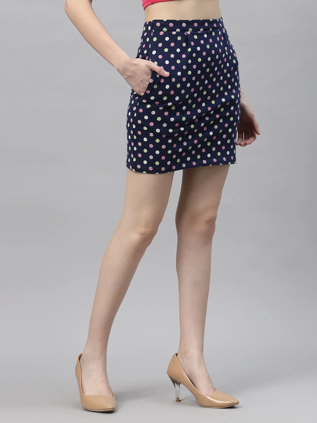 Navy Polka Dot Mini Skirt