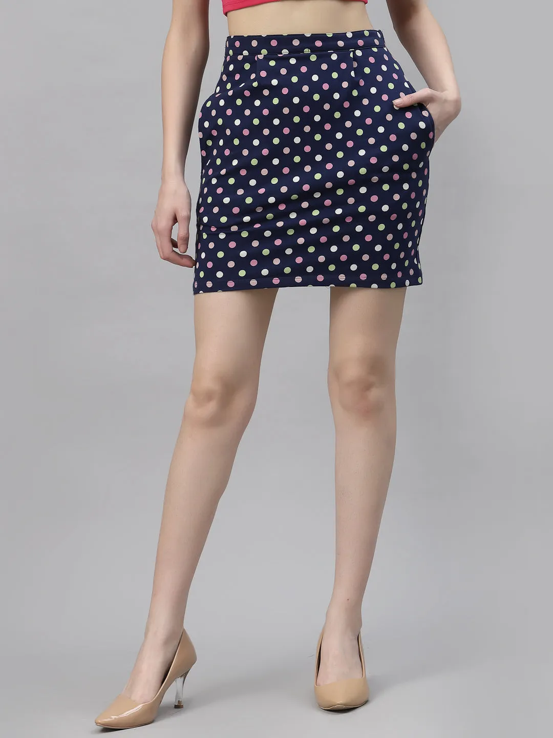 Navy Polka Dot Mini Skirt