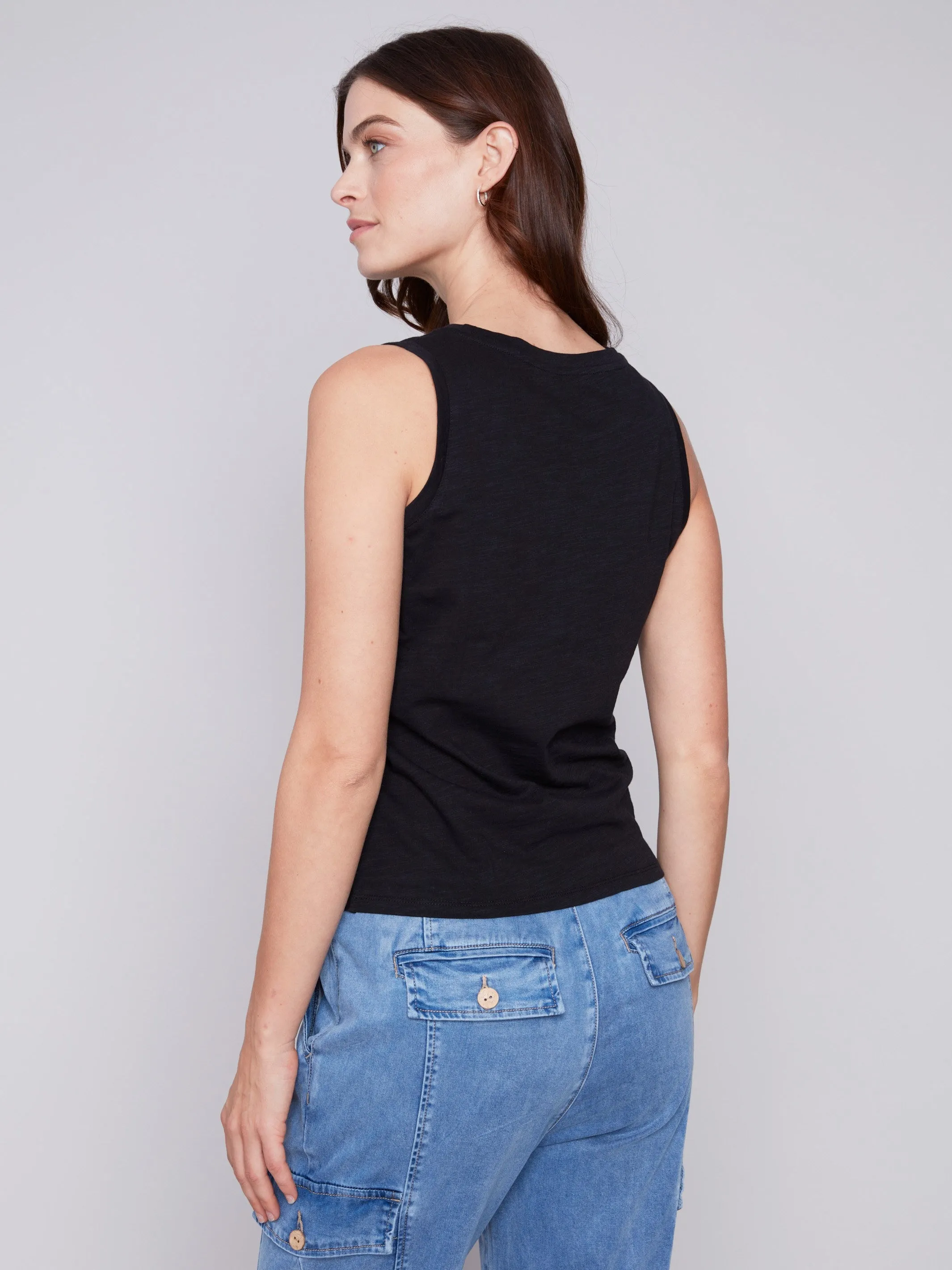 Organic Cotton Tank Top with Knot Detail - Black