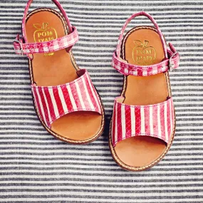 Pom d'Api Girls Red Stripe Sandal