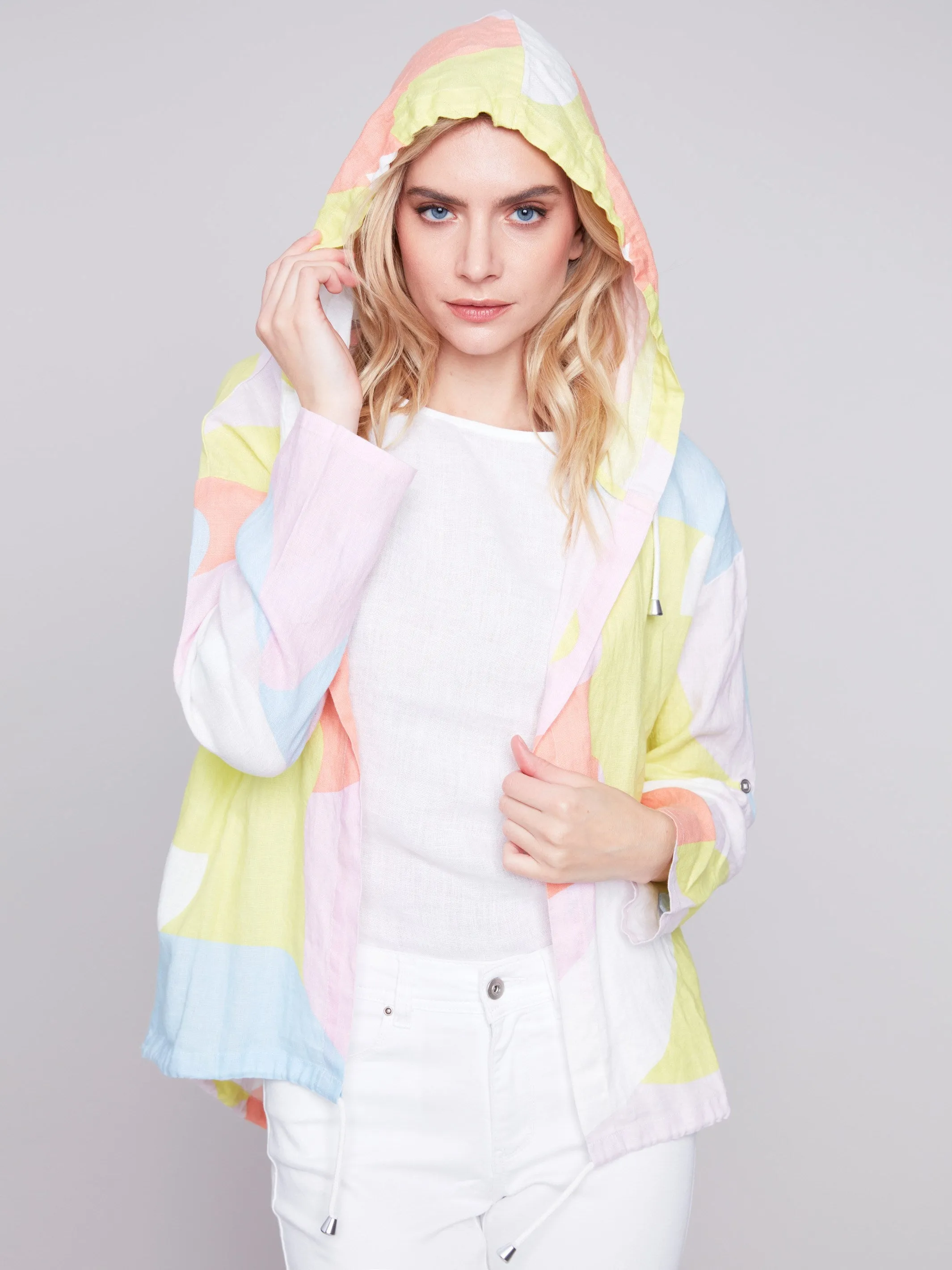 Printed Linen Duster Jacket - Graffiti