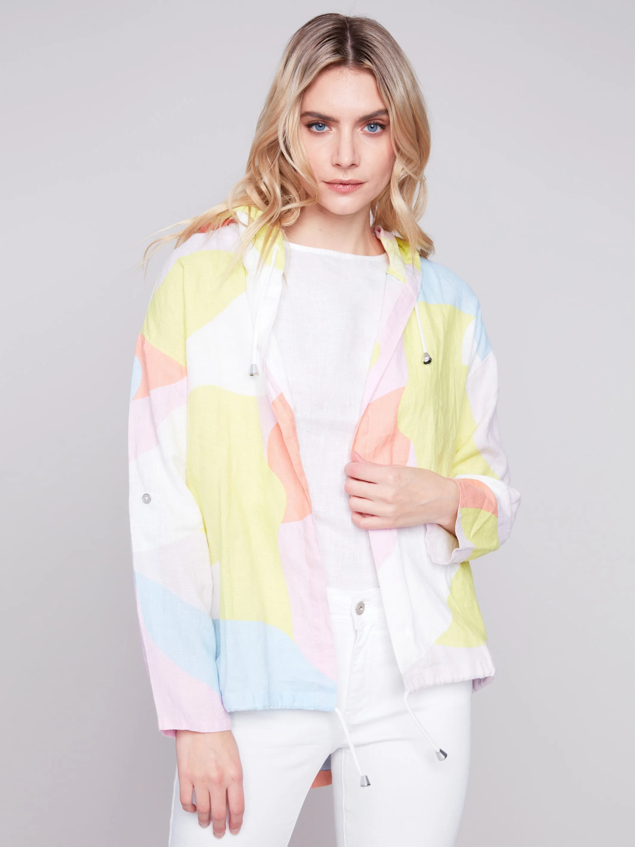 Printed Linen Duster Jacket - Graffiti