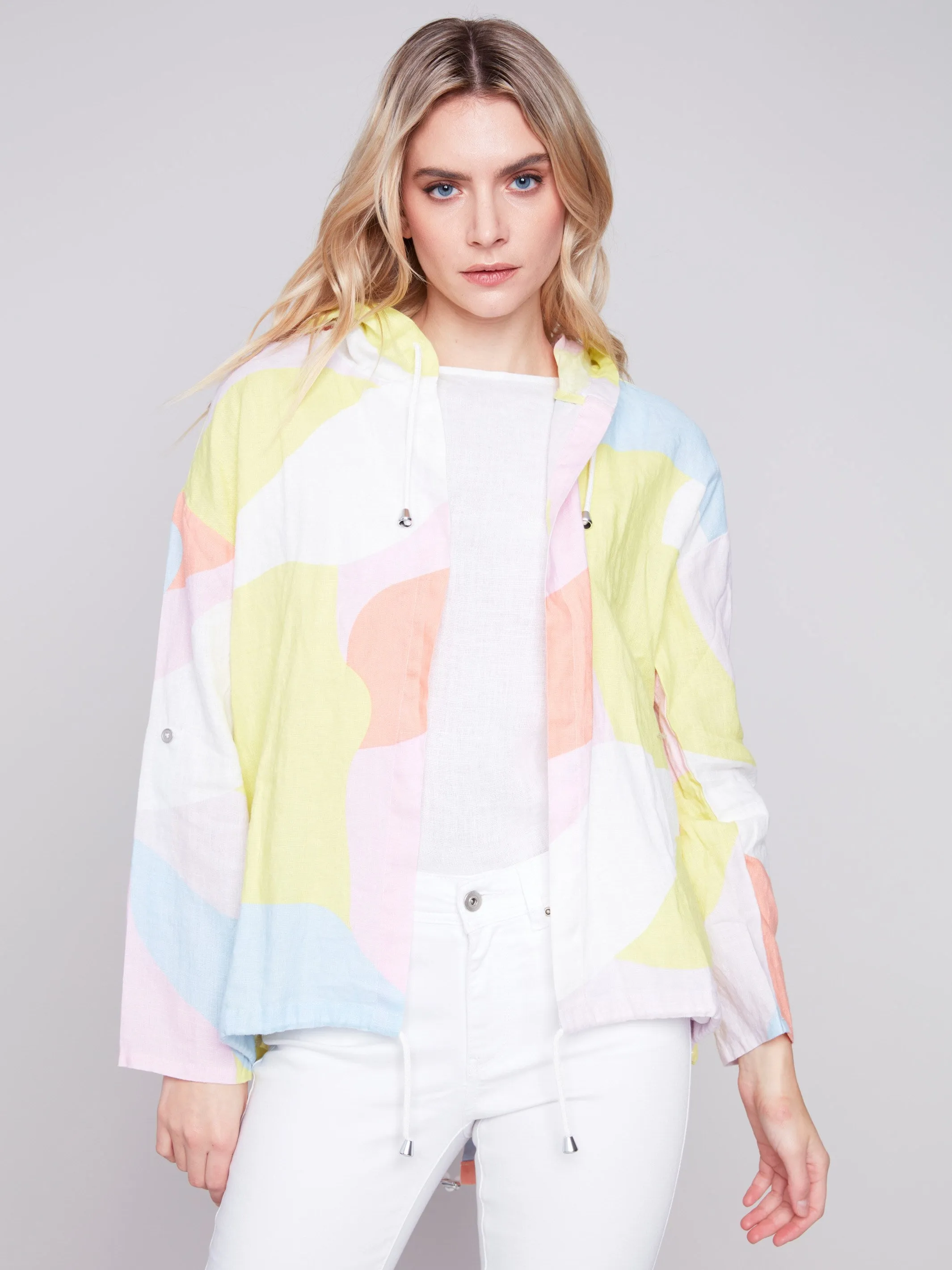 Printed Linen Duster Jacket - Graffiti