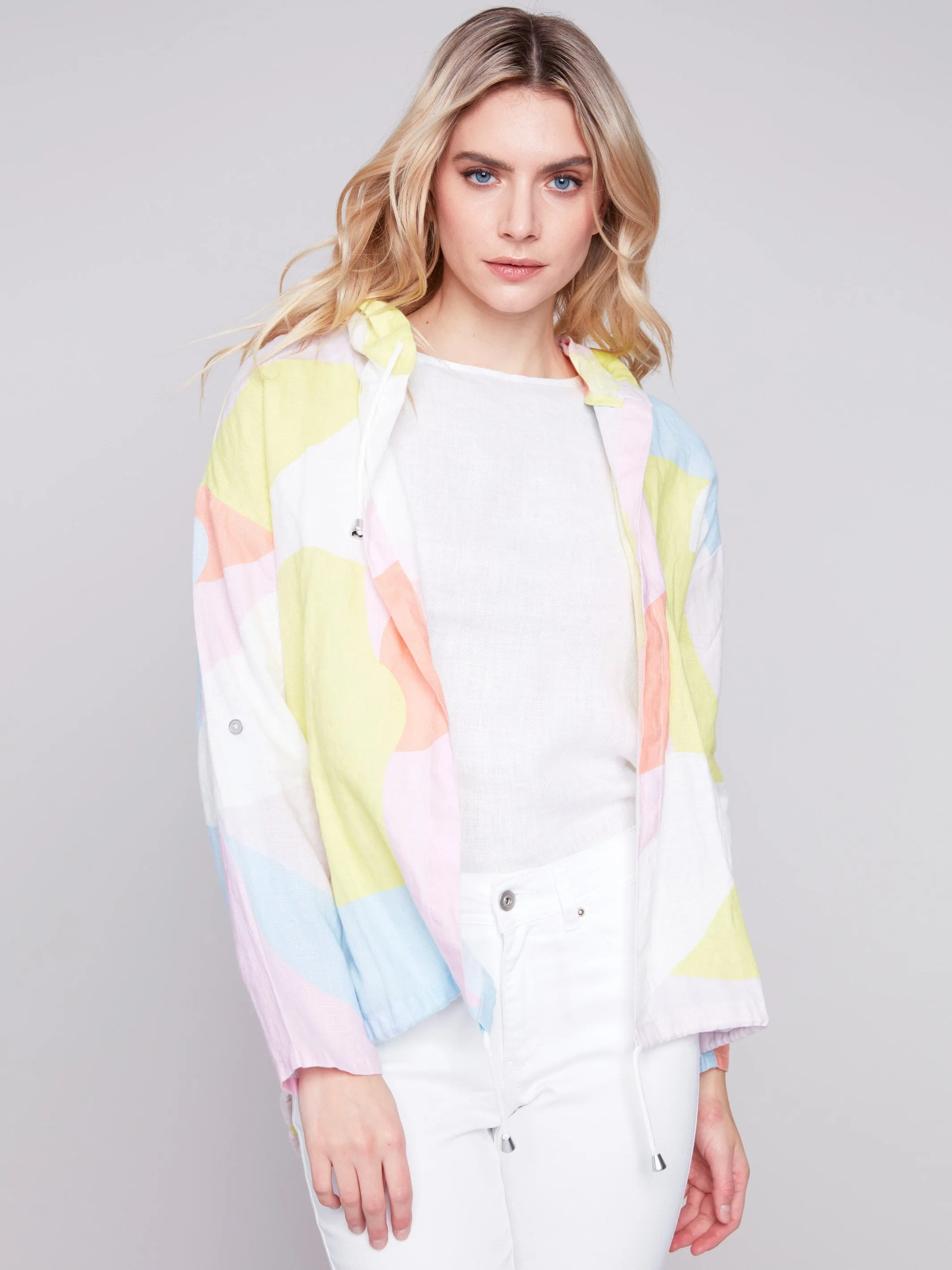 Printed Linen Duster Jacket - Graffiti