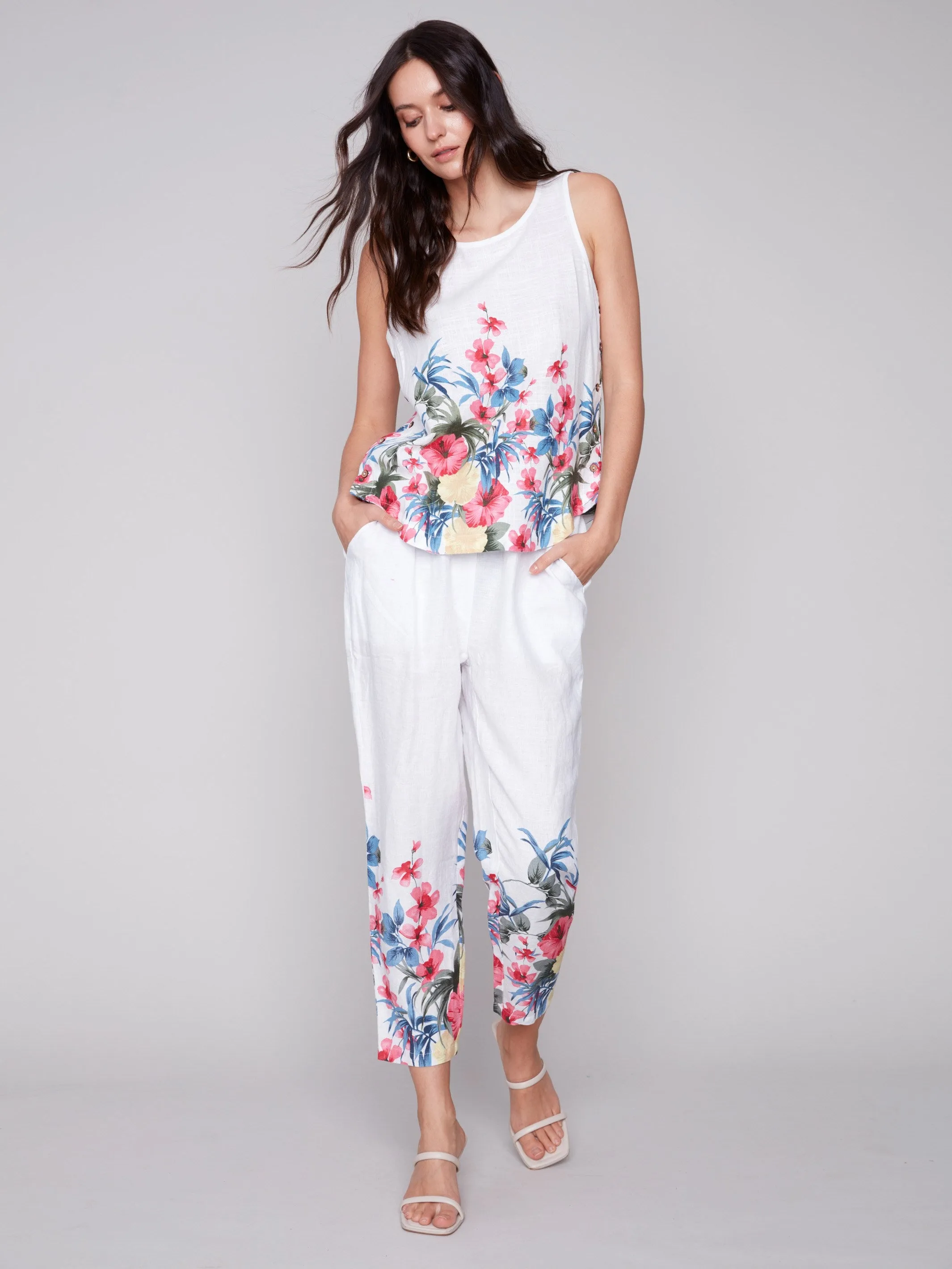 Printed Linen Pull-On Pants - Maui