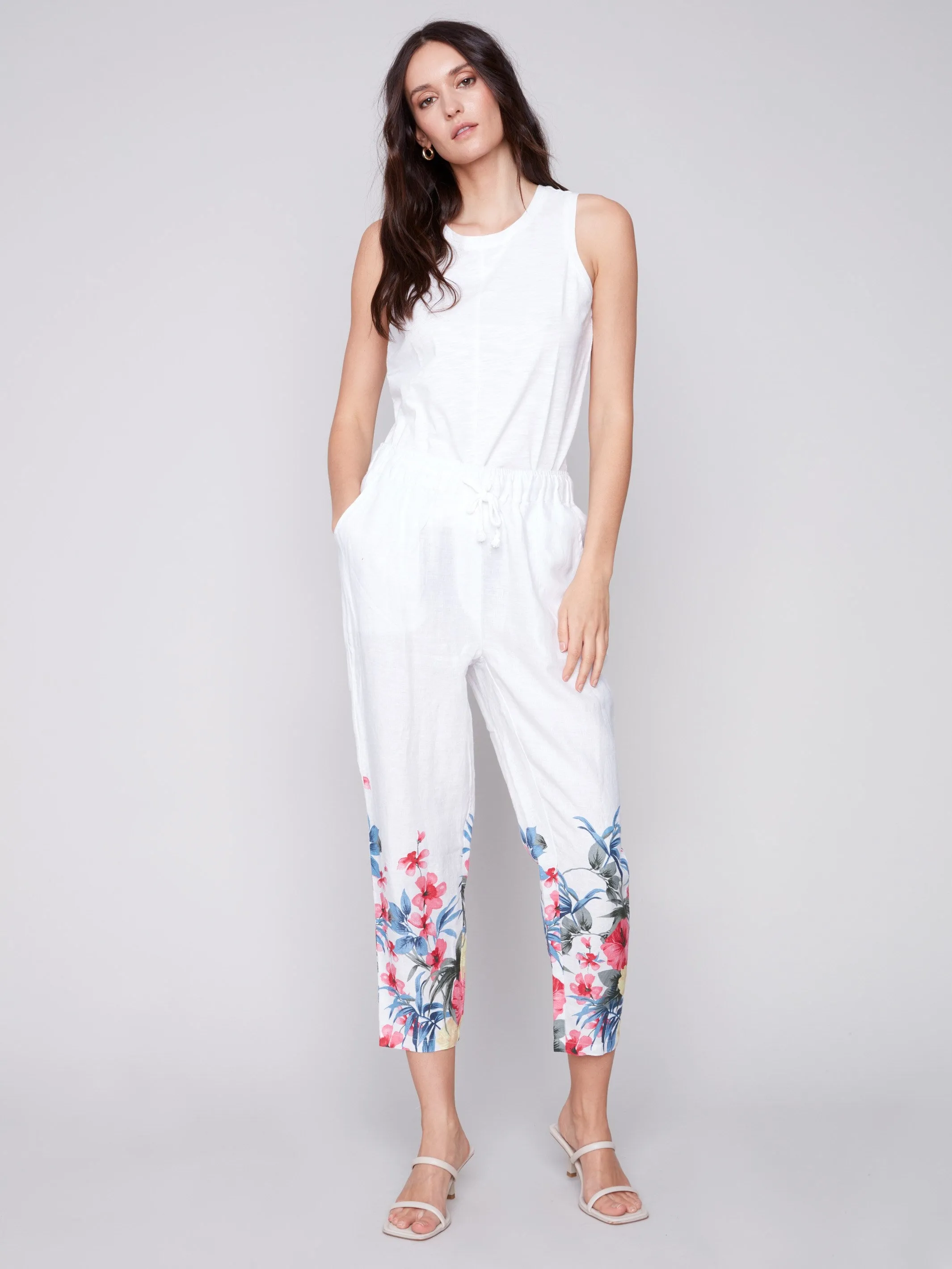 Printed Linen Pull-On Pants - Maui