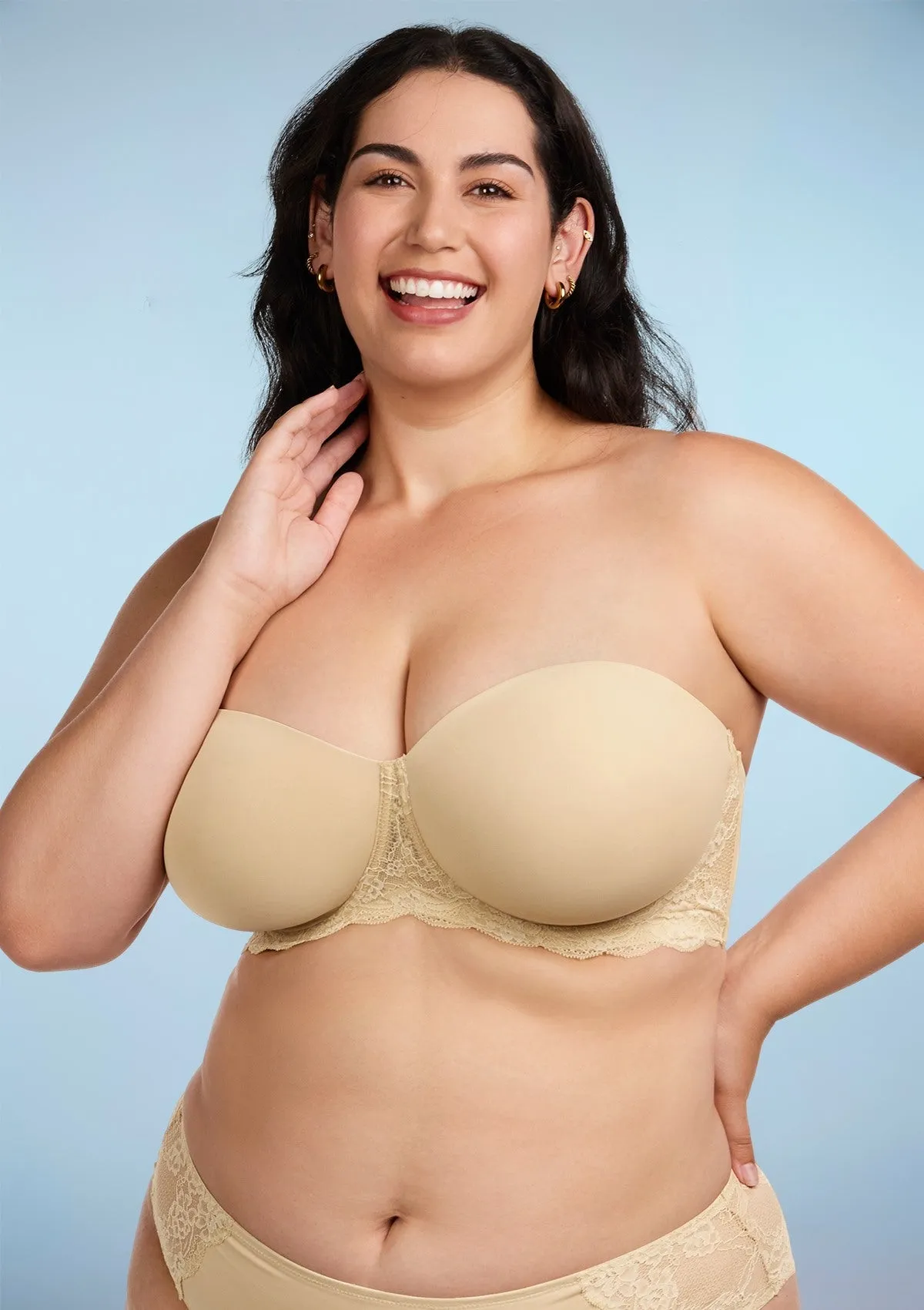 Rebecca Lace Trim Beige Lightly Padded Strapless Bra Set