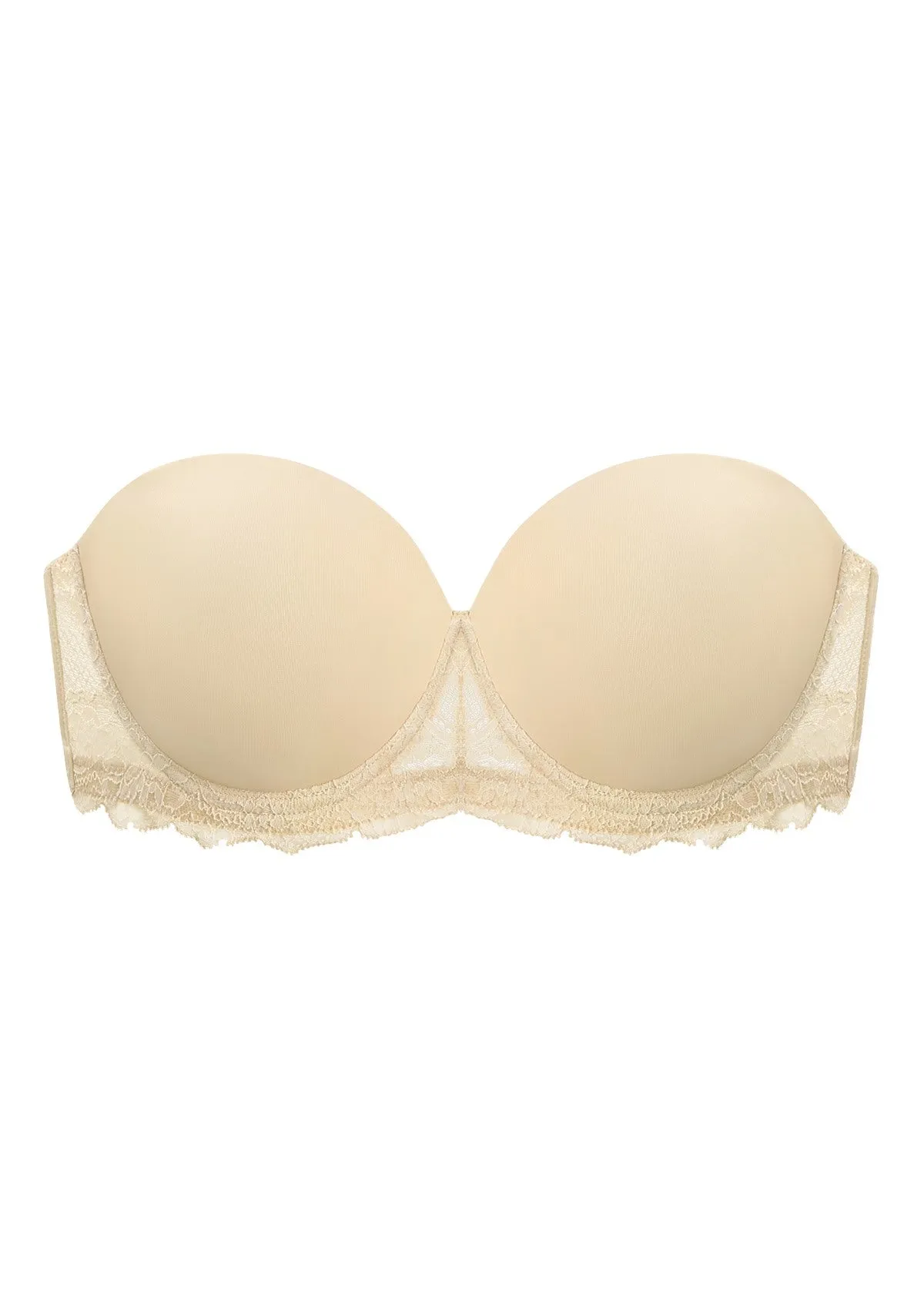 Rebecca Lace Trim Beige Lightly Padded Strapless Bra Set