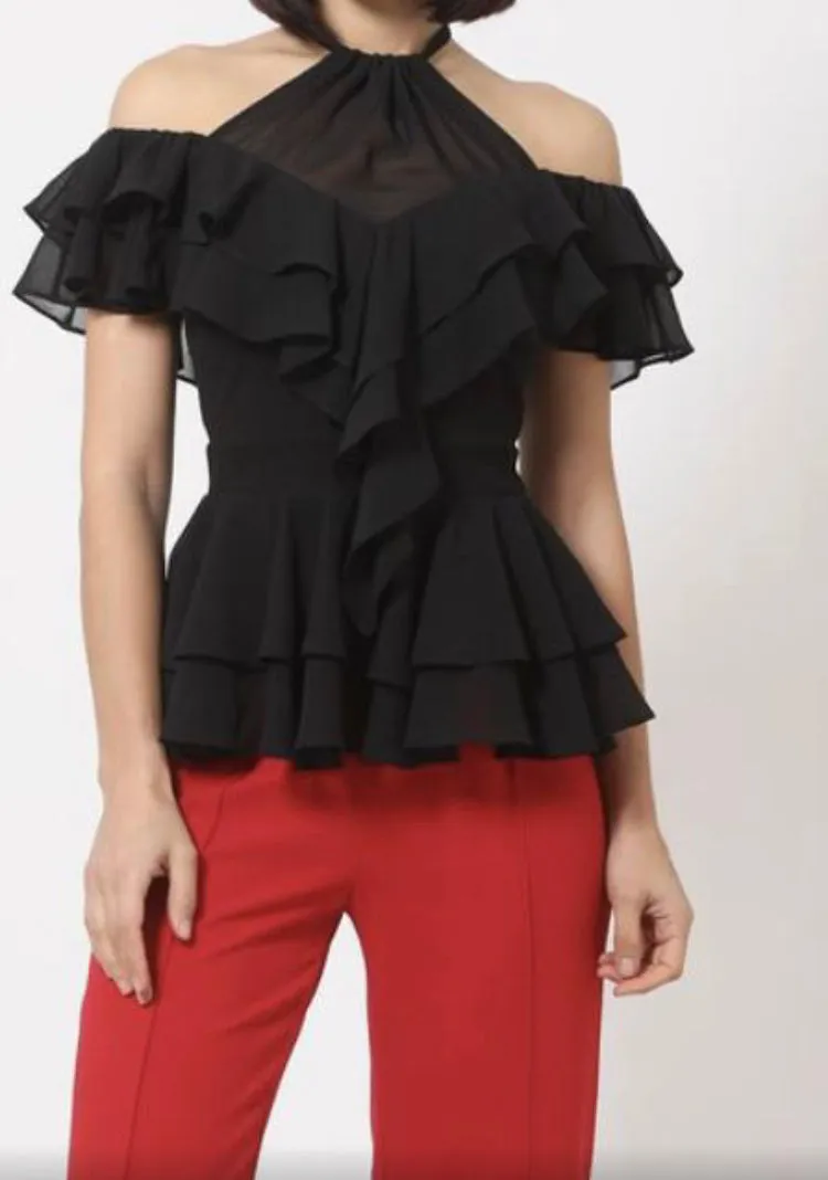 RUFFLED UBER-CHIC CHOKER BLOUSE TOP