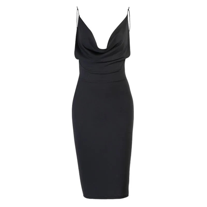 Satin Women Strap Midi Dress