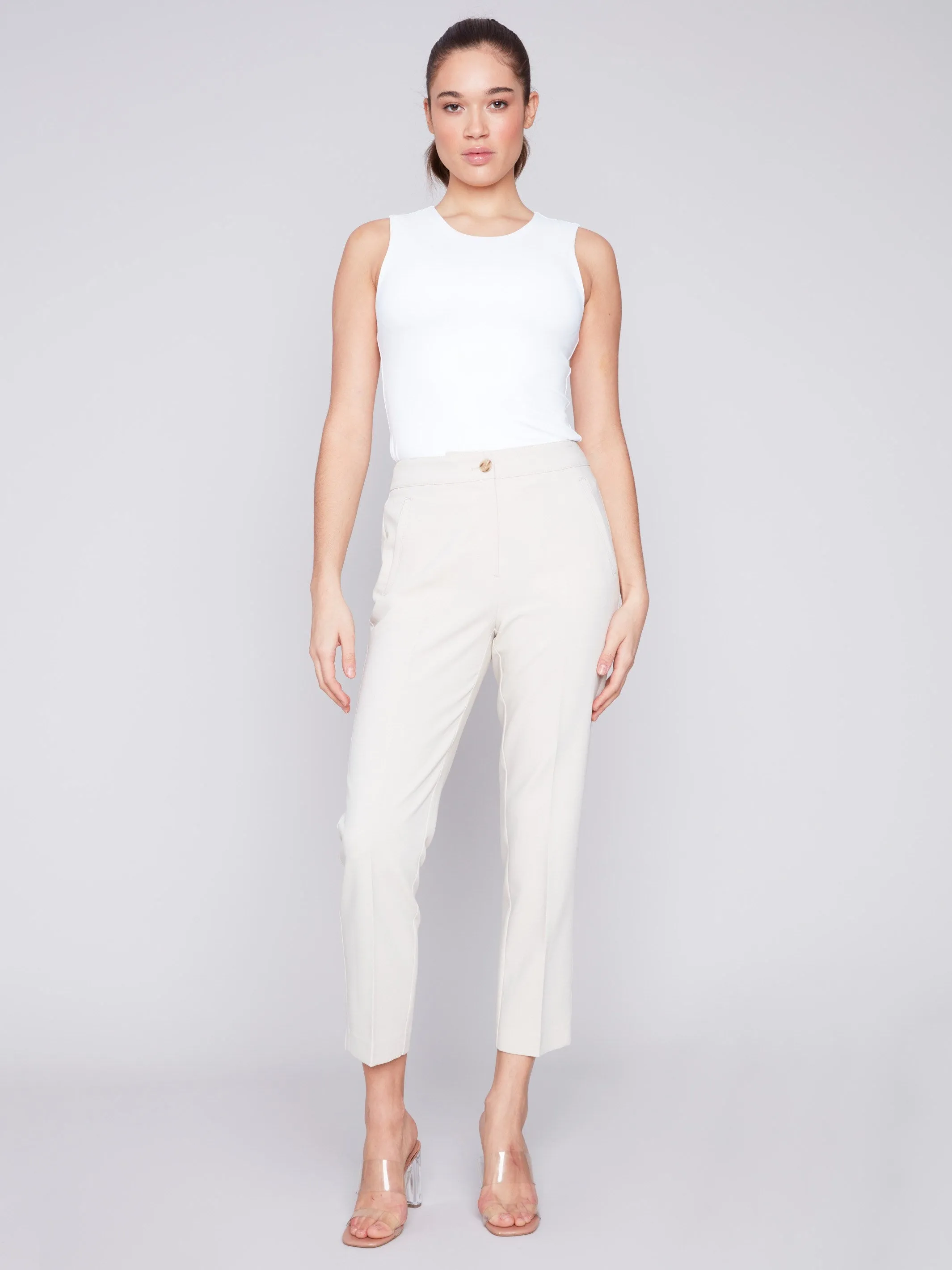 Side Slit Tapered Pants - Beige