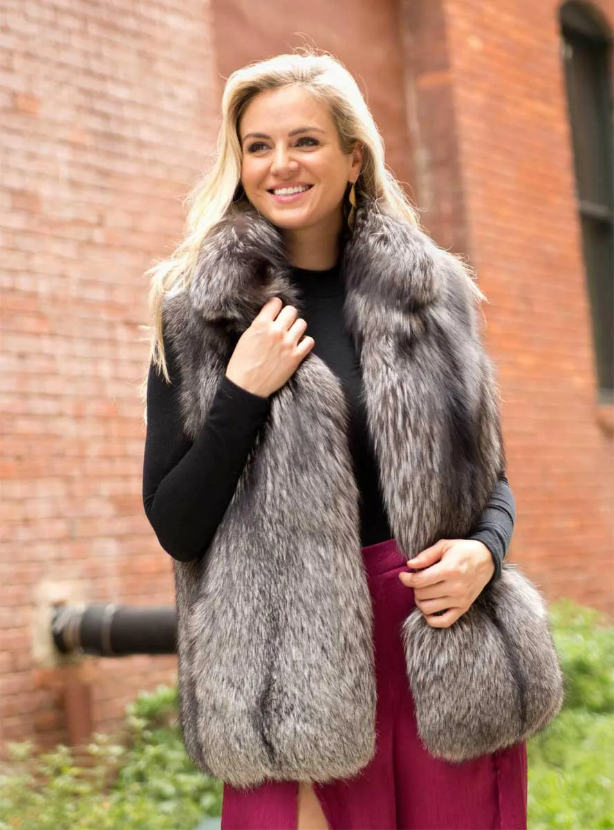 Silver Full Skin Fox Fur Vest