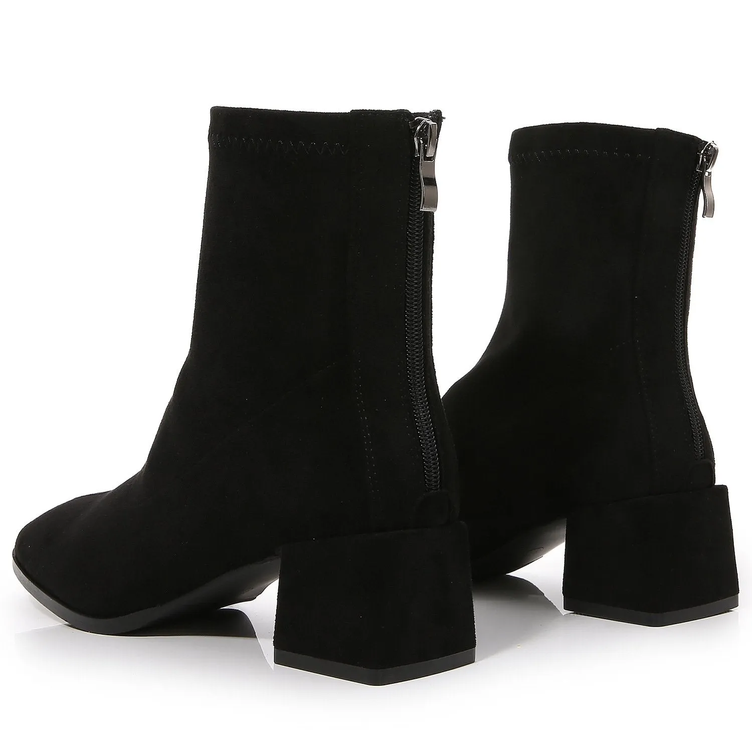 Suede Back Zipper Chunky Heeled Ankle Boots Suede Back Zipper Chunky Heeled Boots