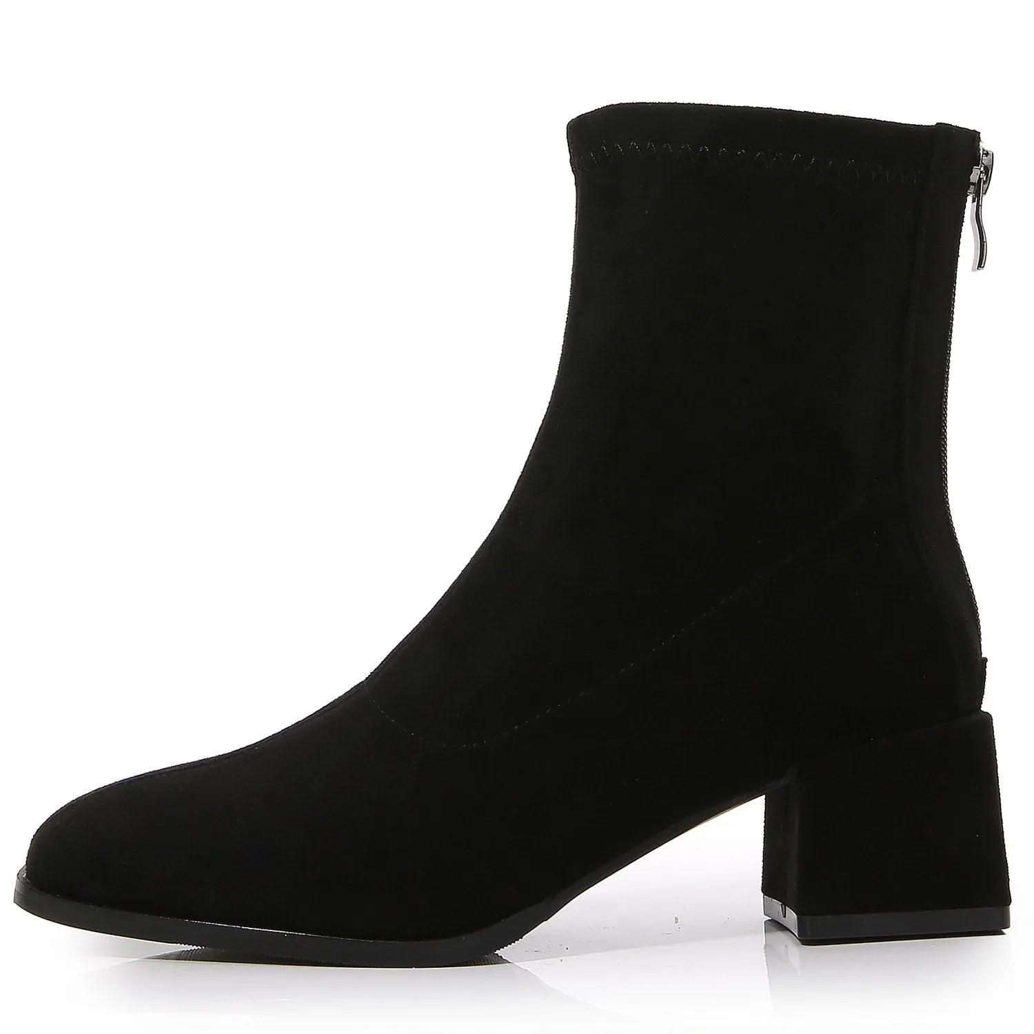 Suede Back Zipper Chunky Heeled Ankle Boots Suede Back Zipper Chunky Heeled Boots