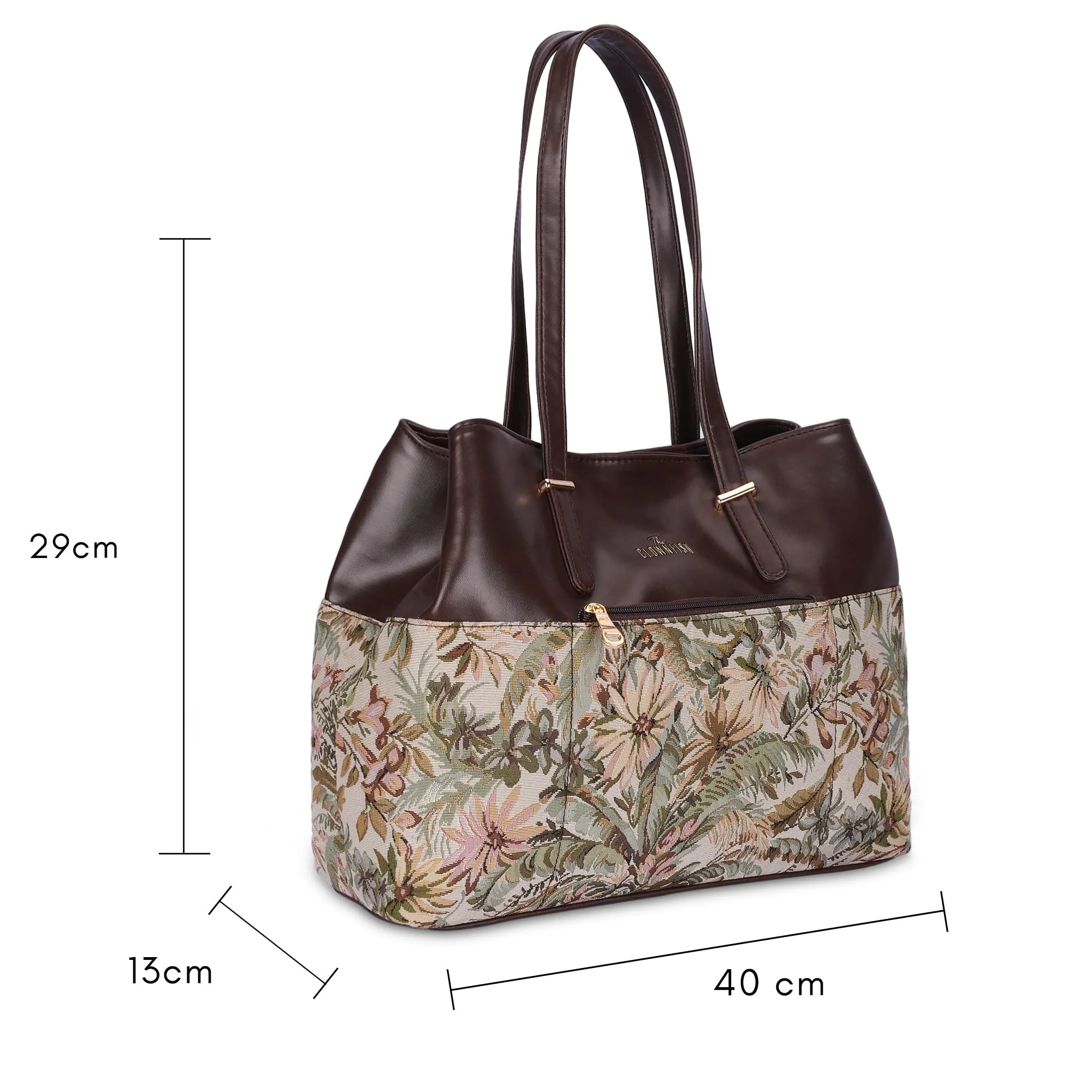 THE CLOWNFISH Brunette Handbag for Women Office Bag Ladies Shoulder Bag Tote For Women College Girls (Brown)