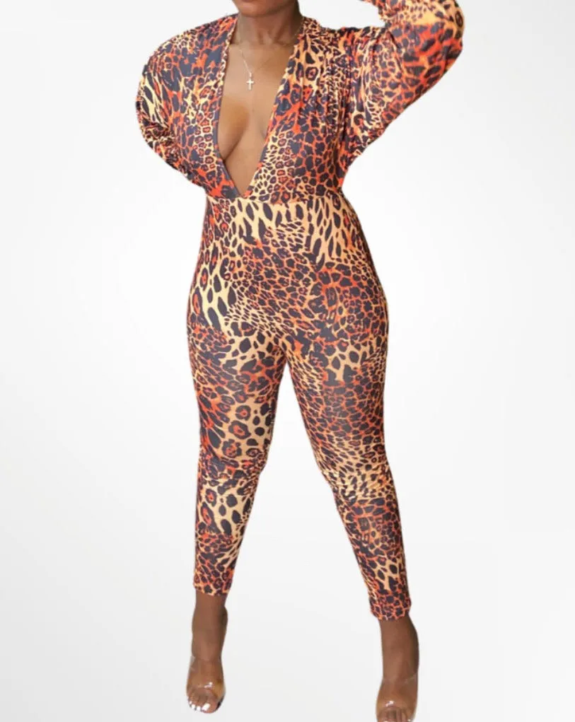 TWIN FITTED CHEETAH PRINT JUMPSUIT