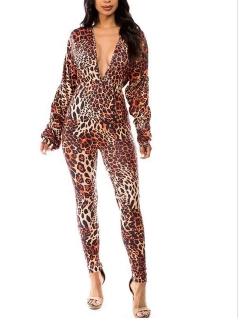 TWIN FITTED CHEETAH PRINT JUMPSUIT