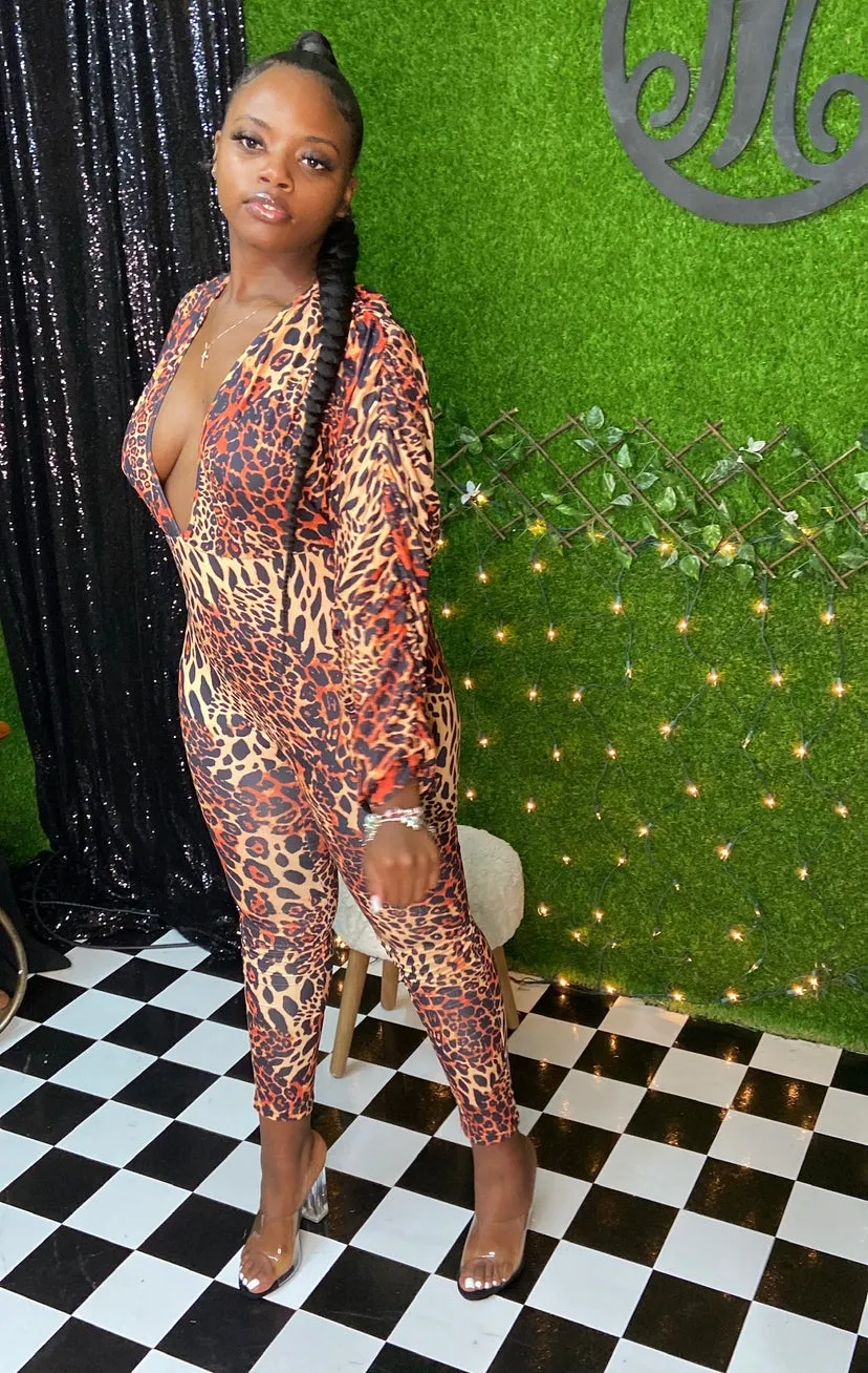 TWIN FITTED CHEETAH PRINT JUMPSUIT