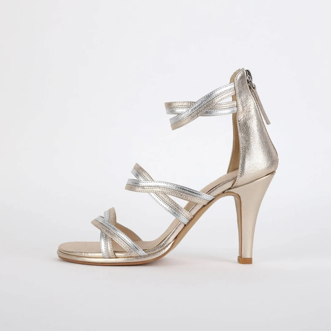 *UK size 2.5 - PRETZEL - metalic gold/silver, 9/0.5cm heels