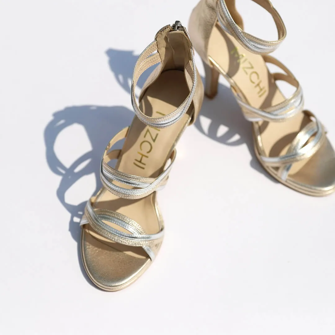 *UK size 2.5 - PRETZEL - metalic gold/silver, 9/0.5cm heels