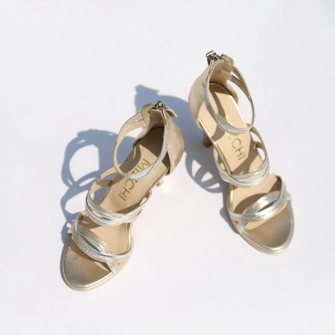 *UK size 2.5 - PRETZEL - metalic gold/silver, 9/0.5cm heels