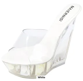 WHITE CRYSTAL PLATFORM HIGH HEELS