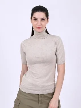 Women Beige High Neck Top