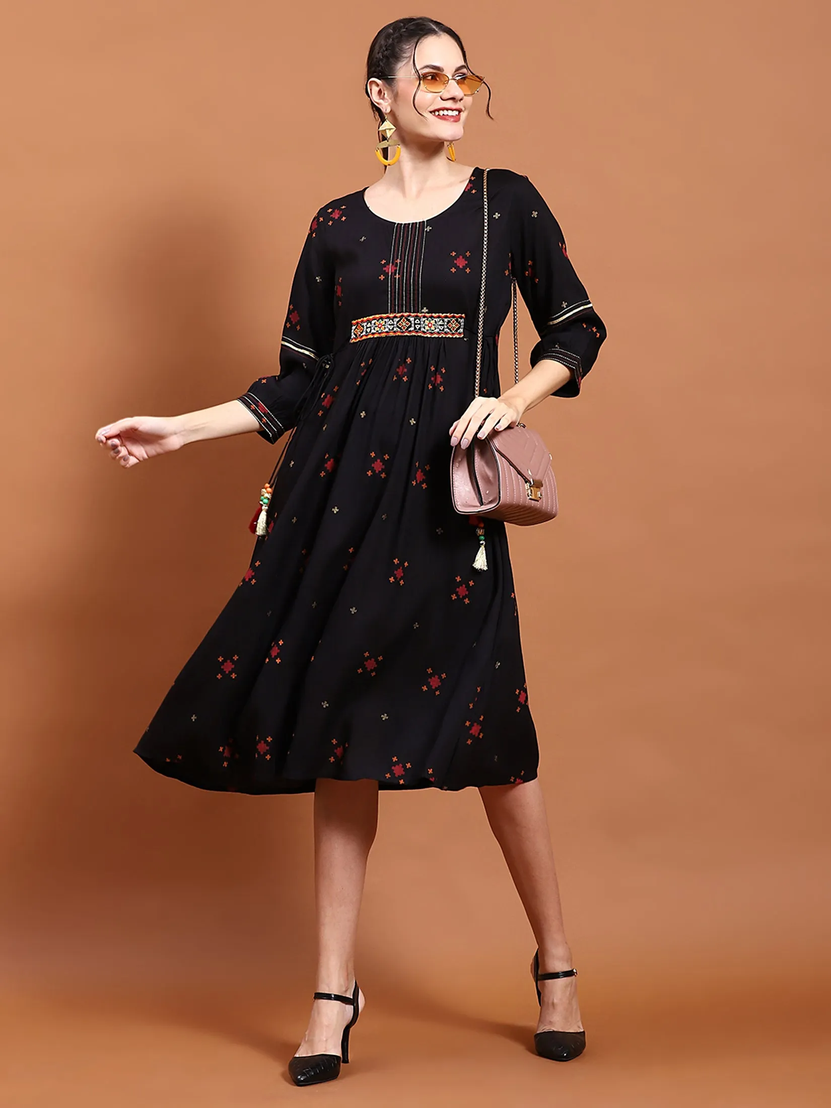 Women Black Geometric Print Dress