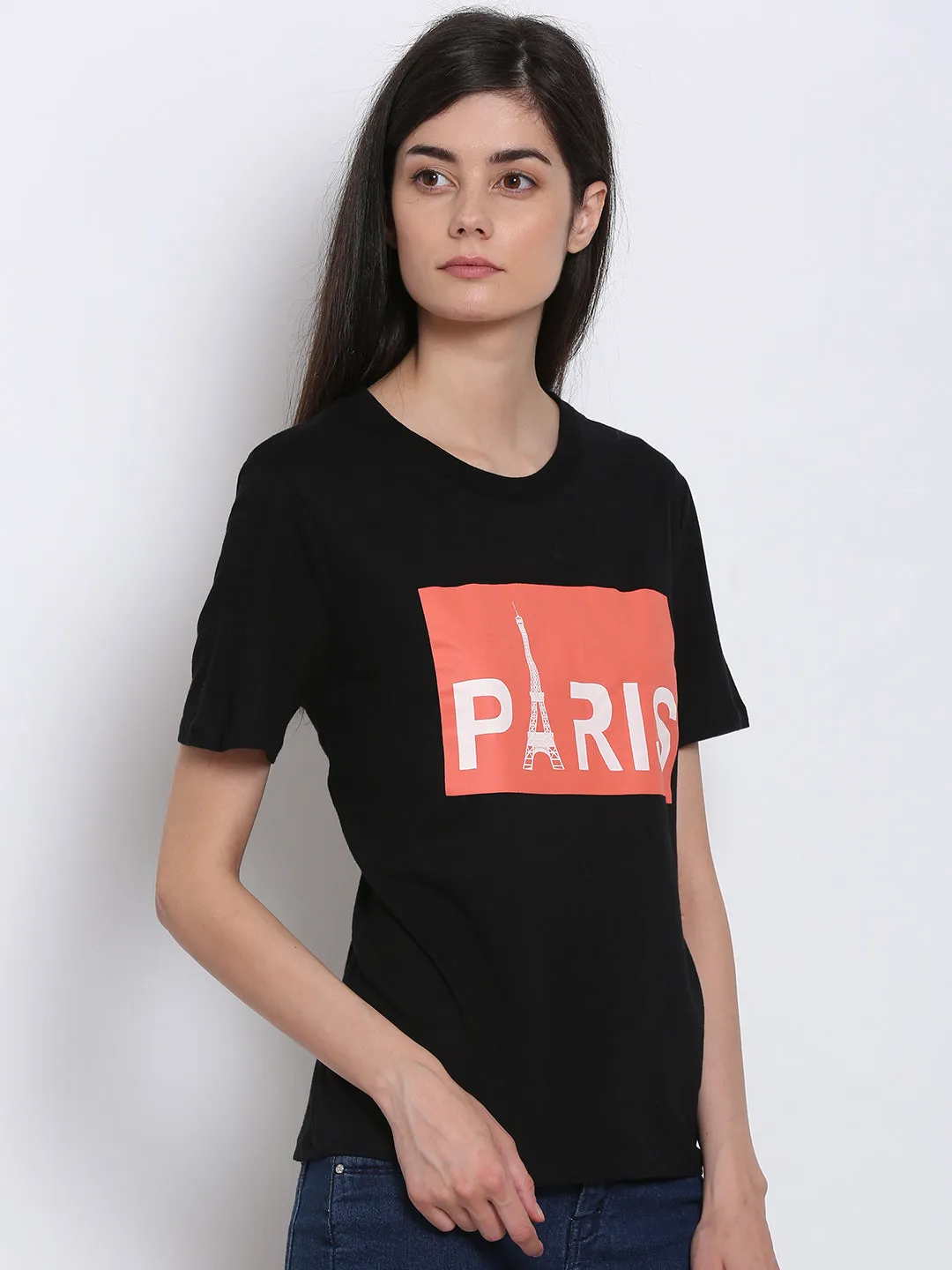 Women Black Graphic Tee