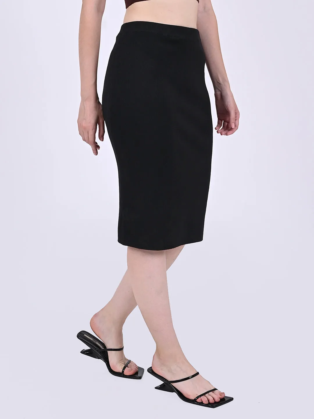 Women Black Midi Pencil Skirt