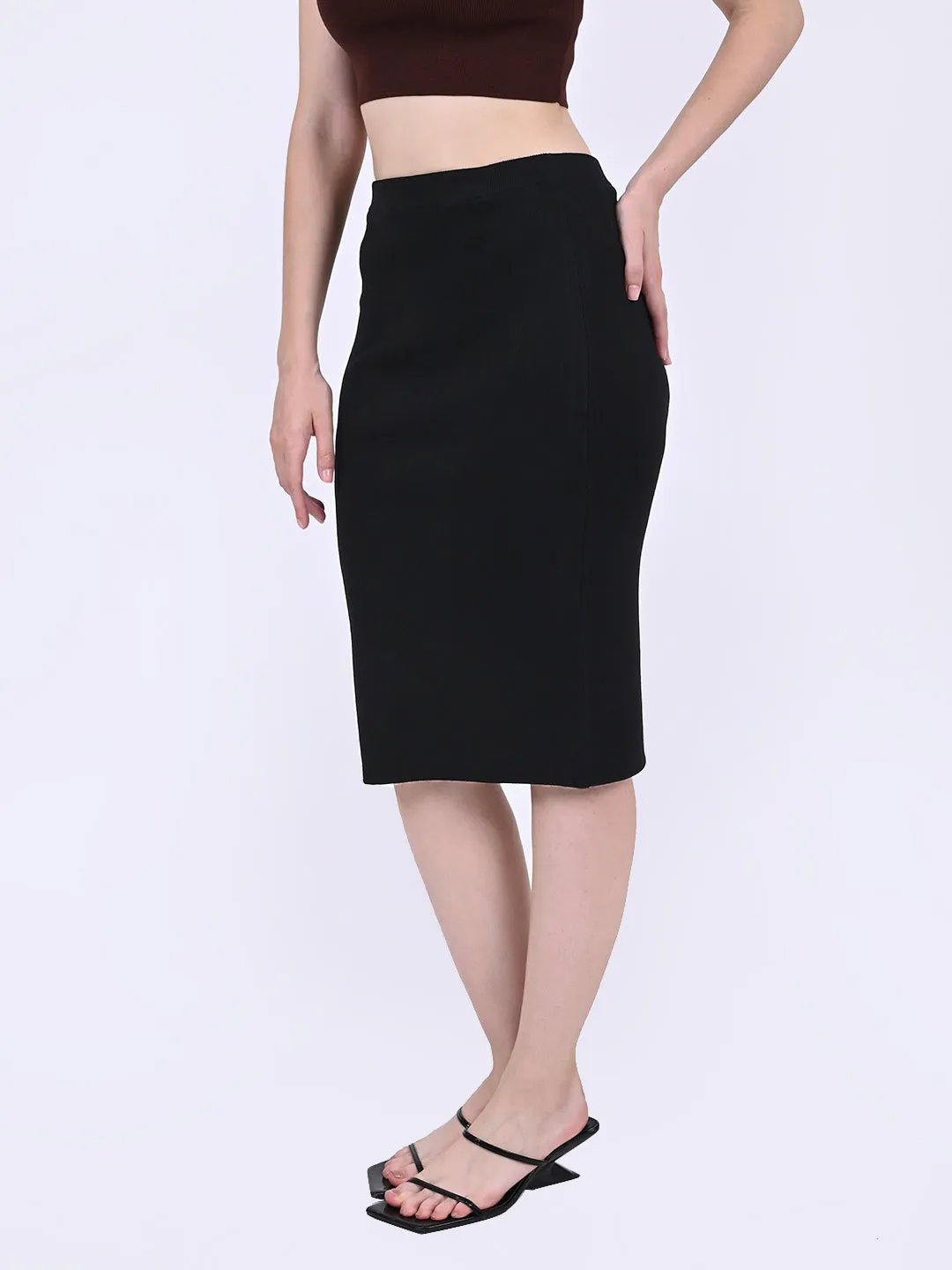 Women Black Midi Pencil Skirt