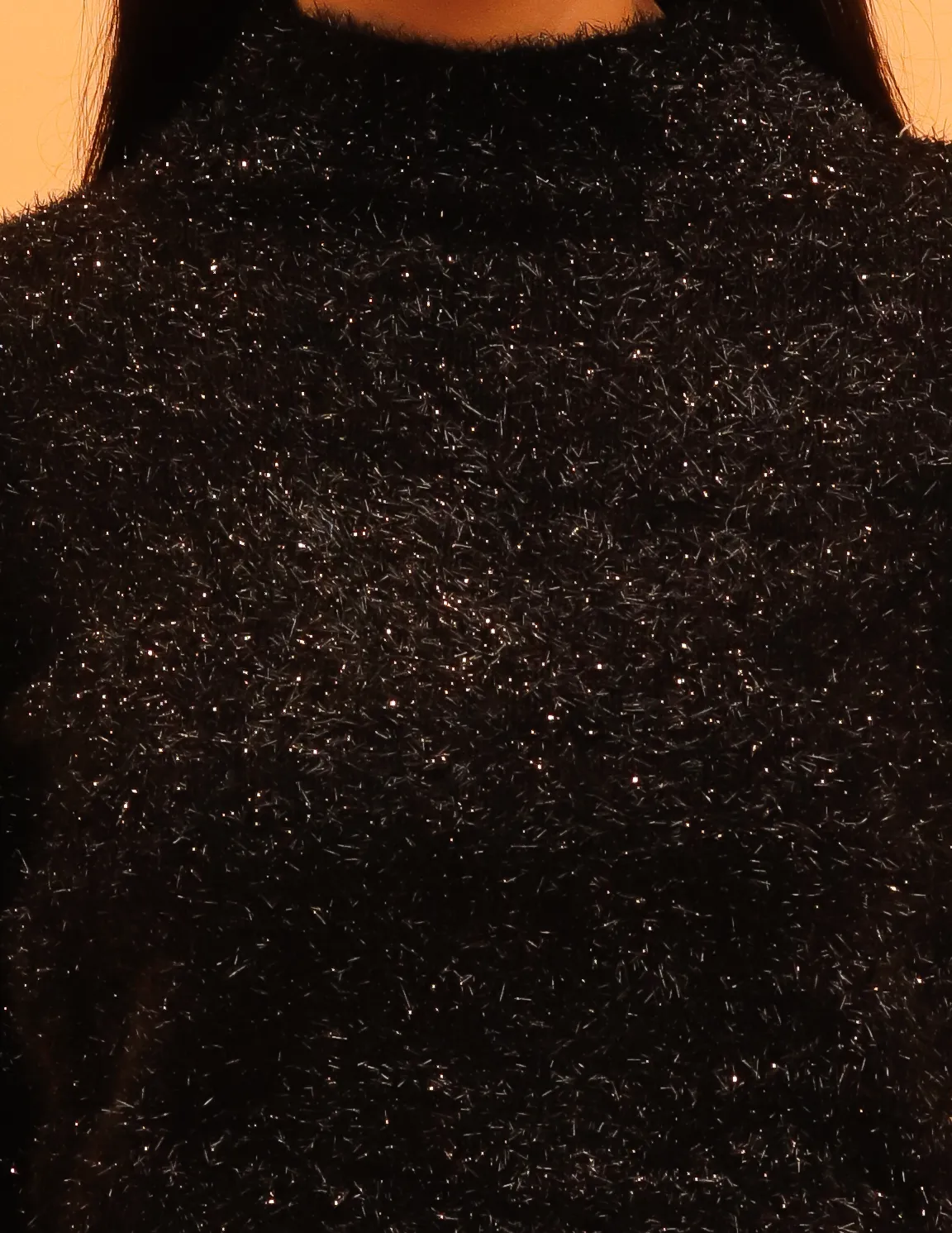 Women Black Mock Neck Glitter