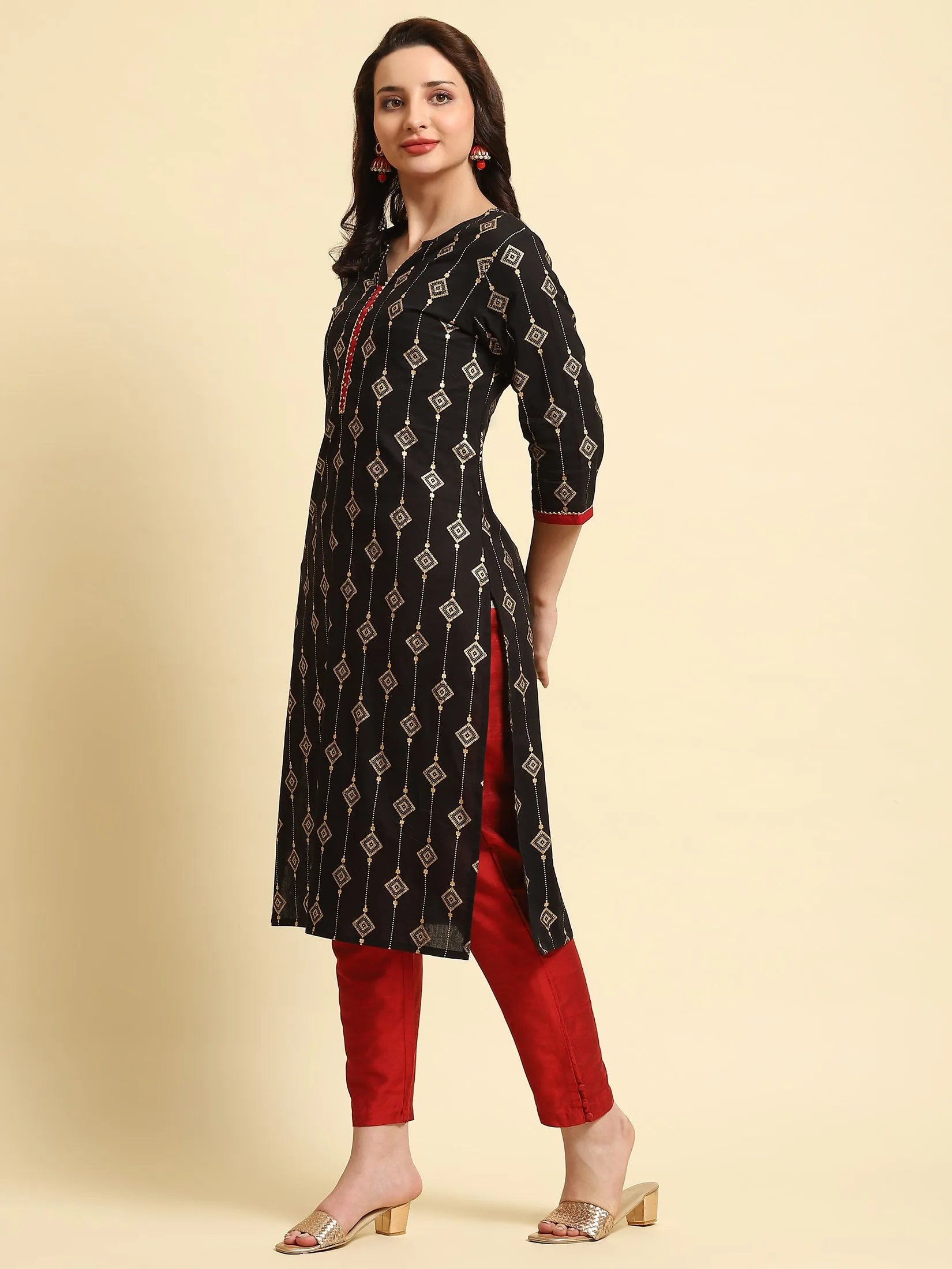 Women Black Ornamental Print Kurta